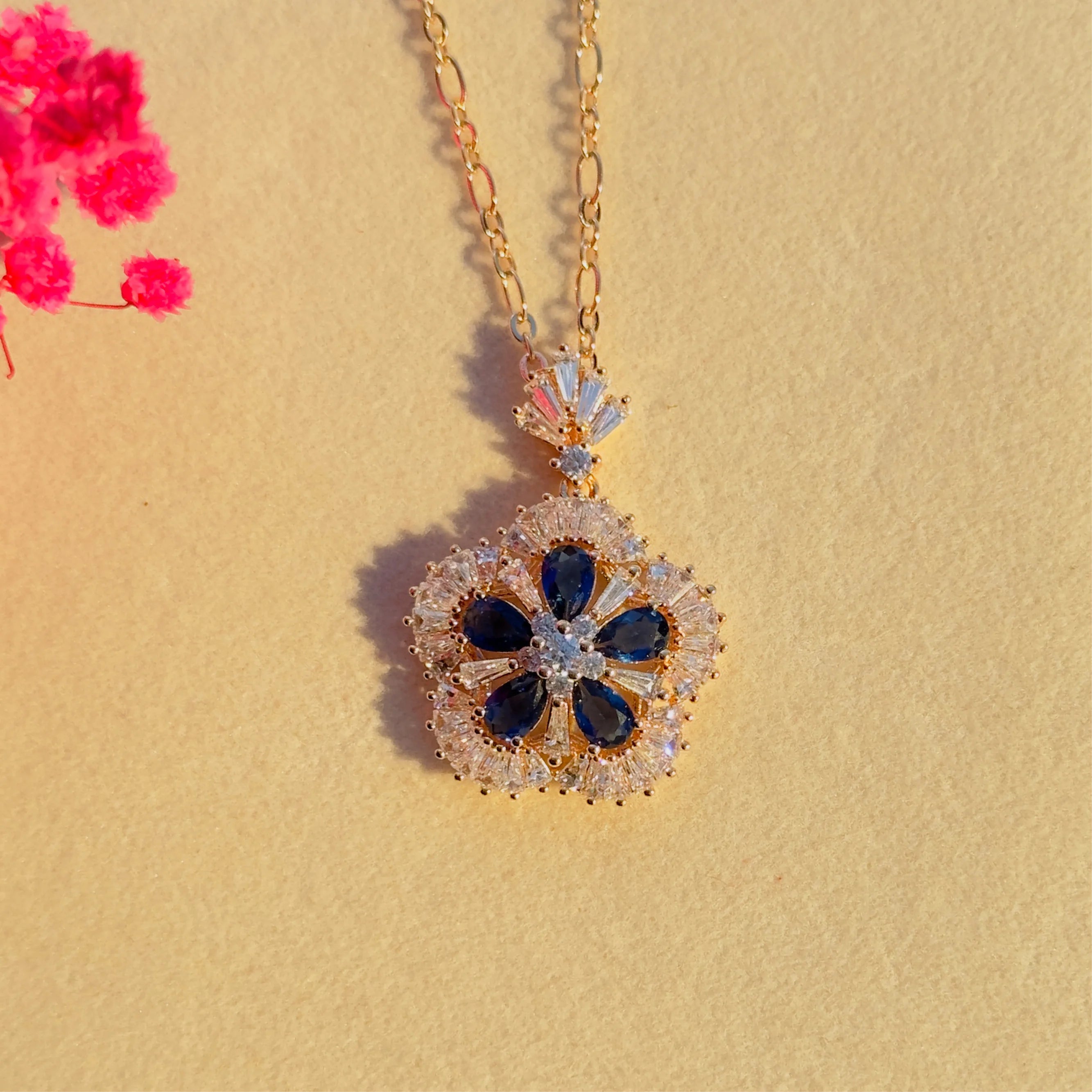 Azure Bloom Crystal Petal Pendant