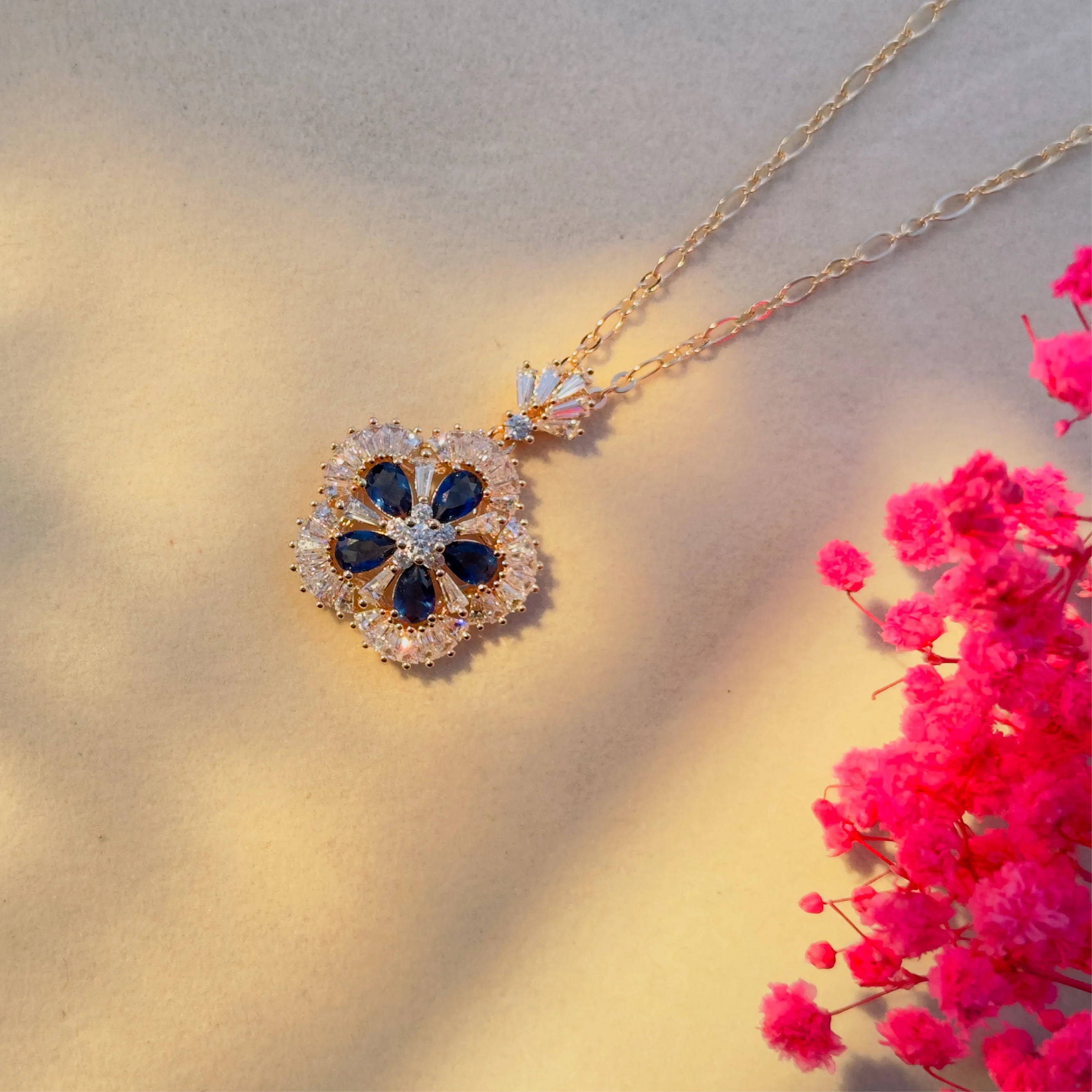 Azure Bloom Crystal Petal Pendant