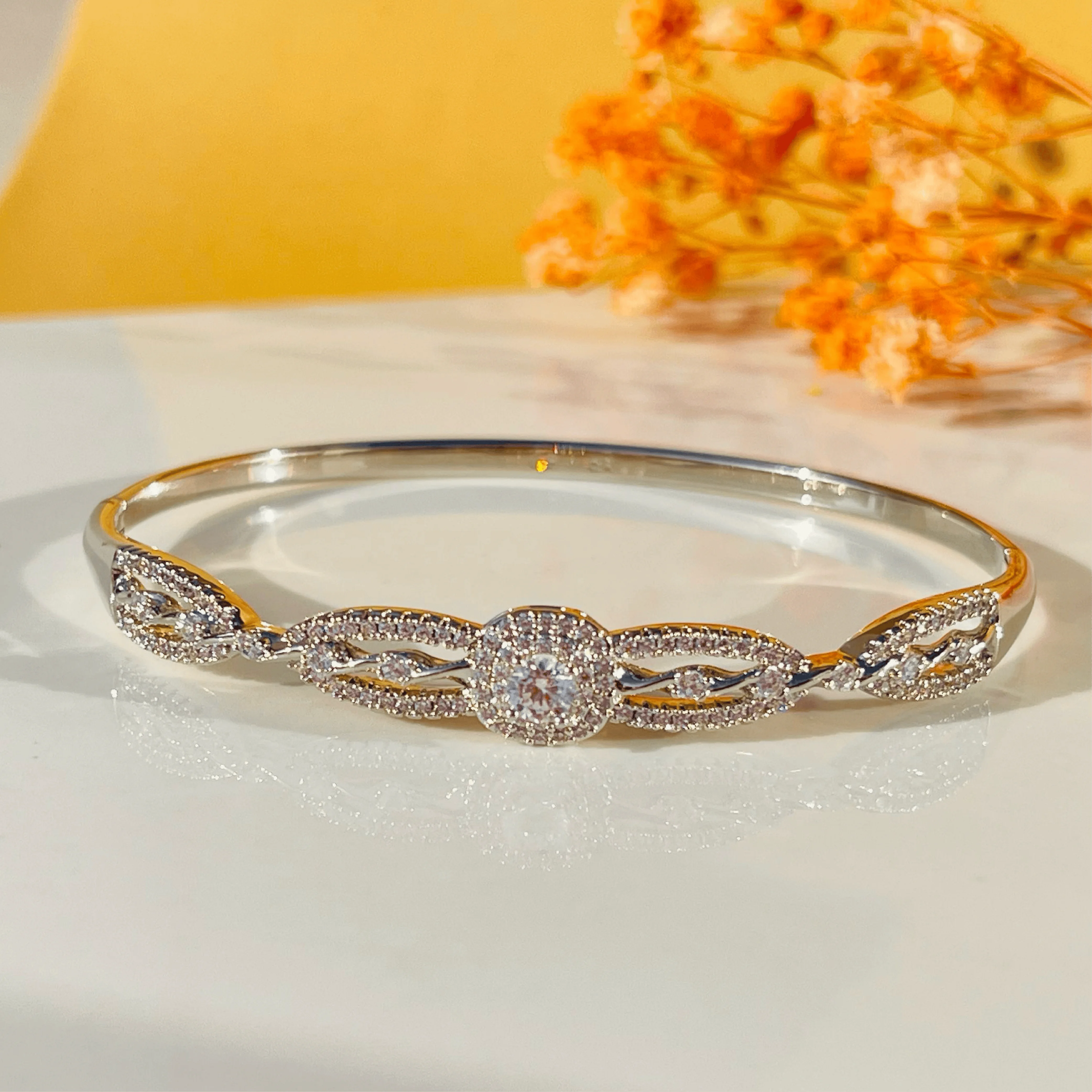 Silver Radiance Solitaire Stone Bangles