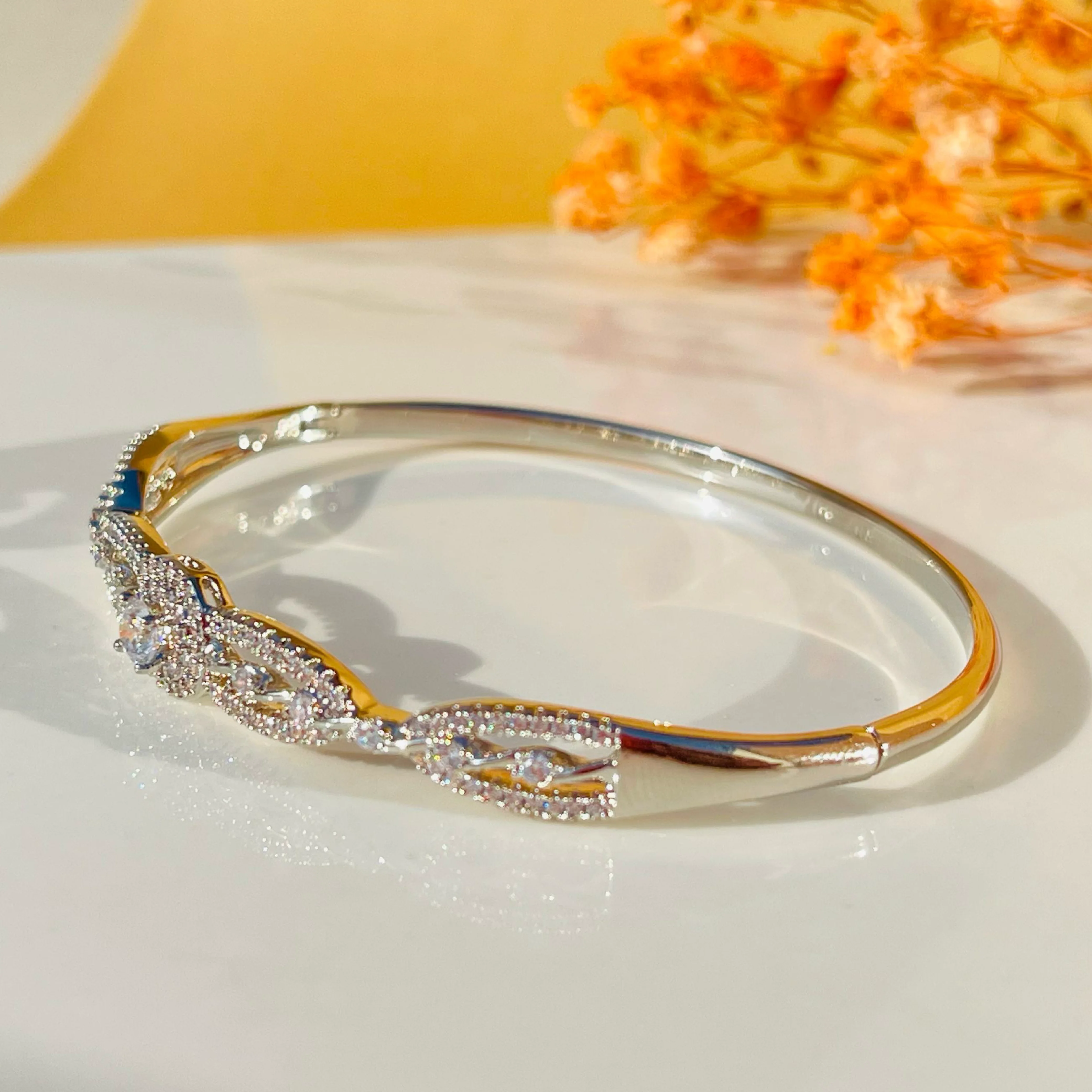 Silver Radiance Solitaire Stone Bangles