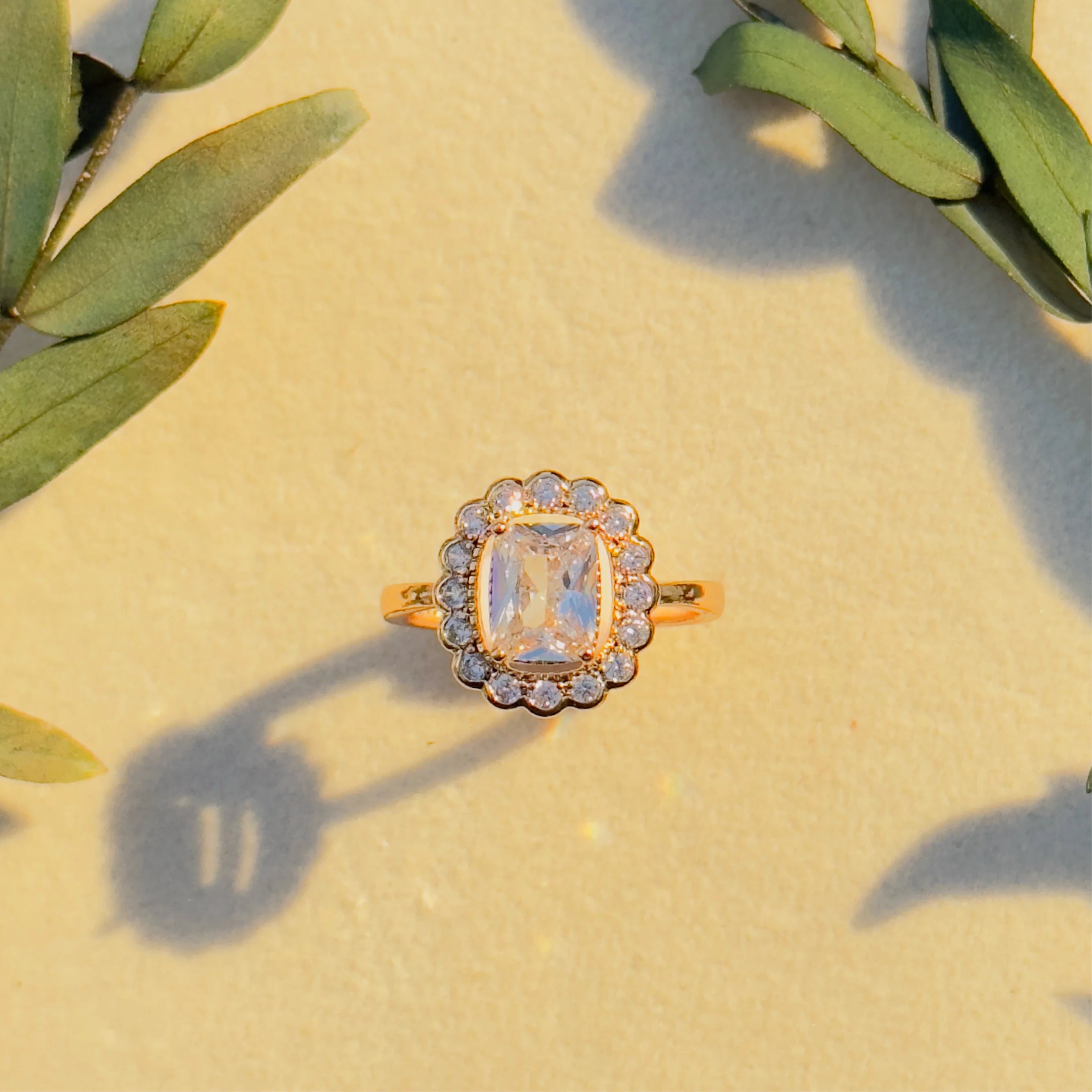 Floral Radiance Square-Cut Stone Ring