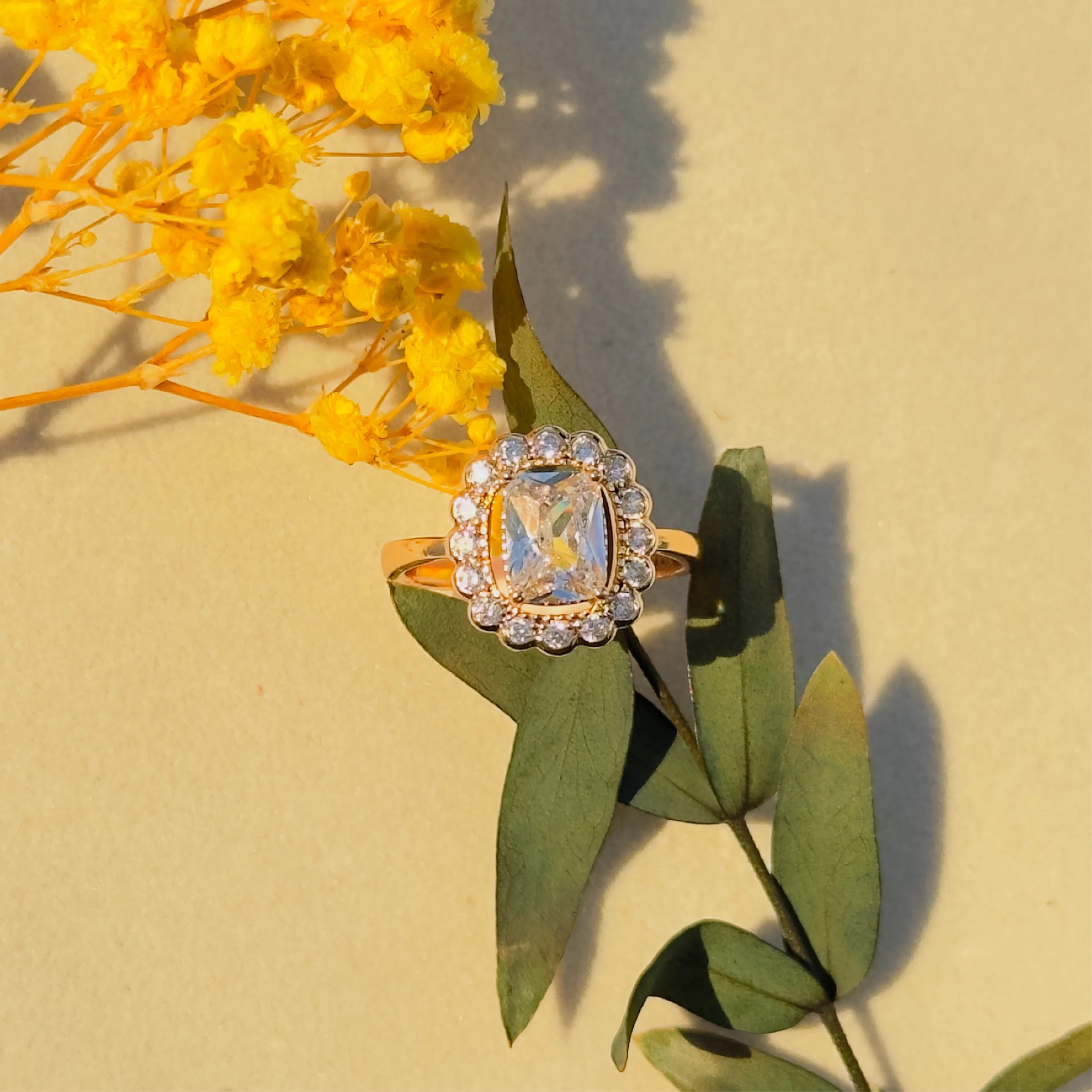 Floral Radiance Square-Cut Stone Ring