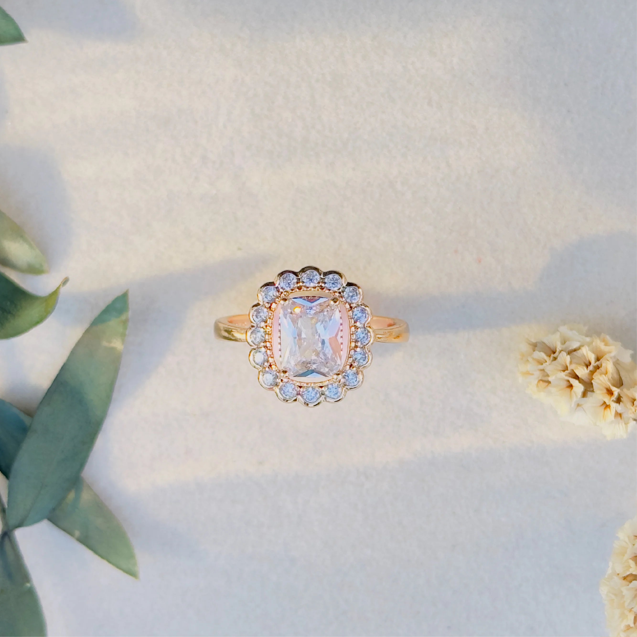 Floral Radiance Square-Cut Stone Ring