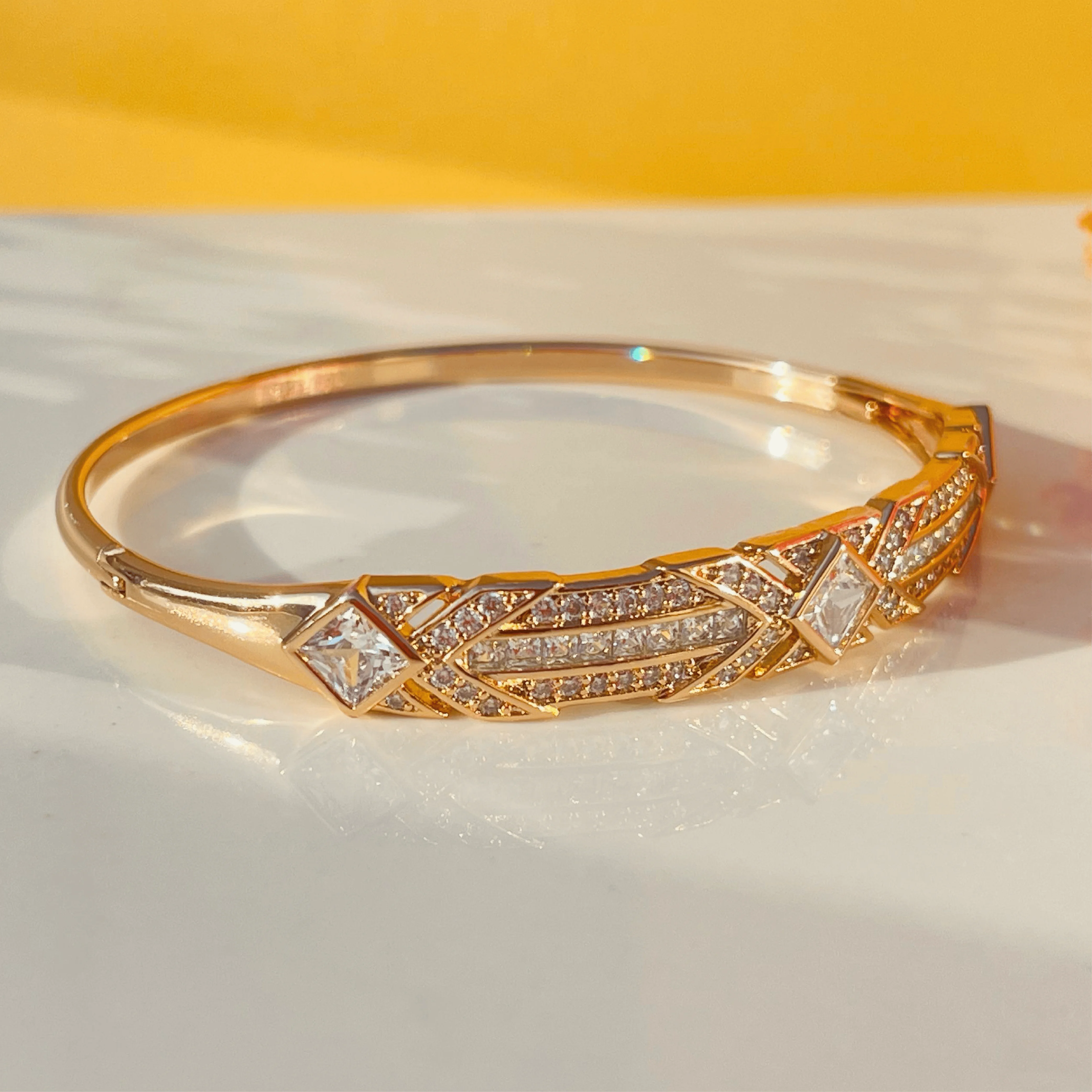 Radiant Gold-Plated Geometric CZ Bangle