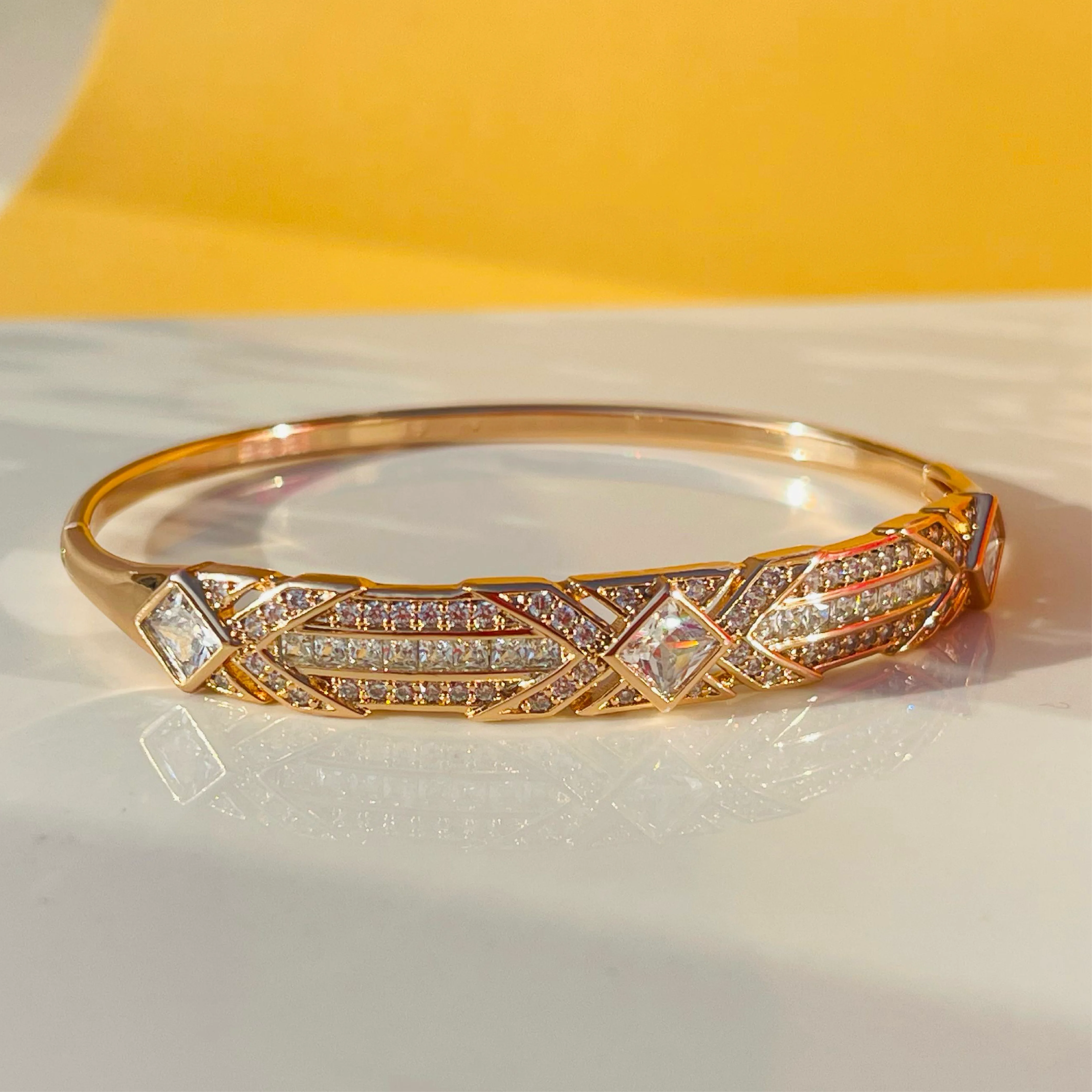 Radiant Gold-Plated Geometric CZ Bangle