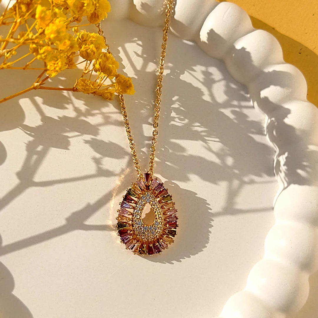 Golden Dusk Teardrop Pendant Necklace