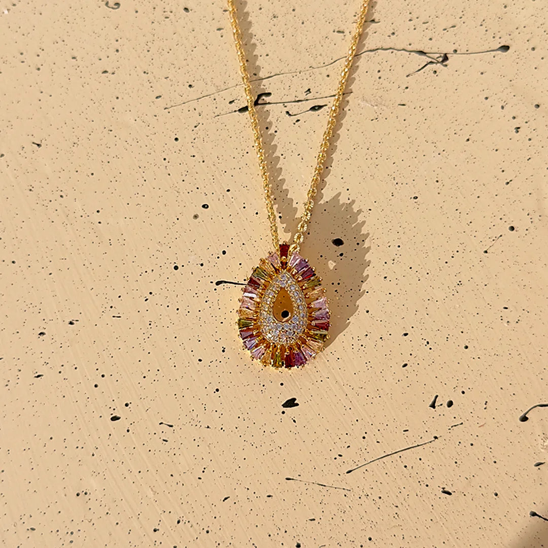 Golden Dusk Teardrop Pendant Necklace