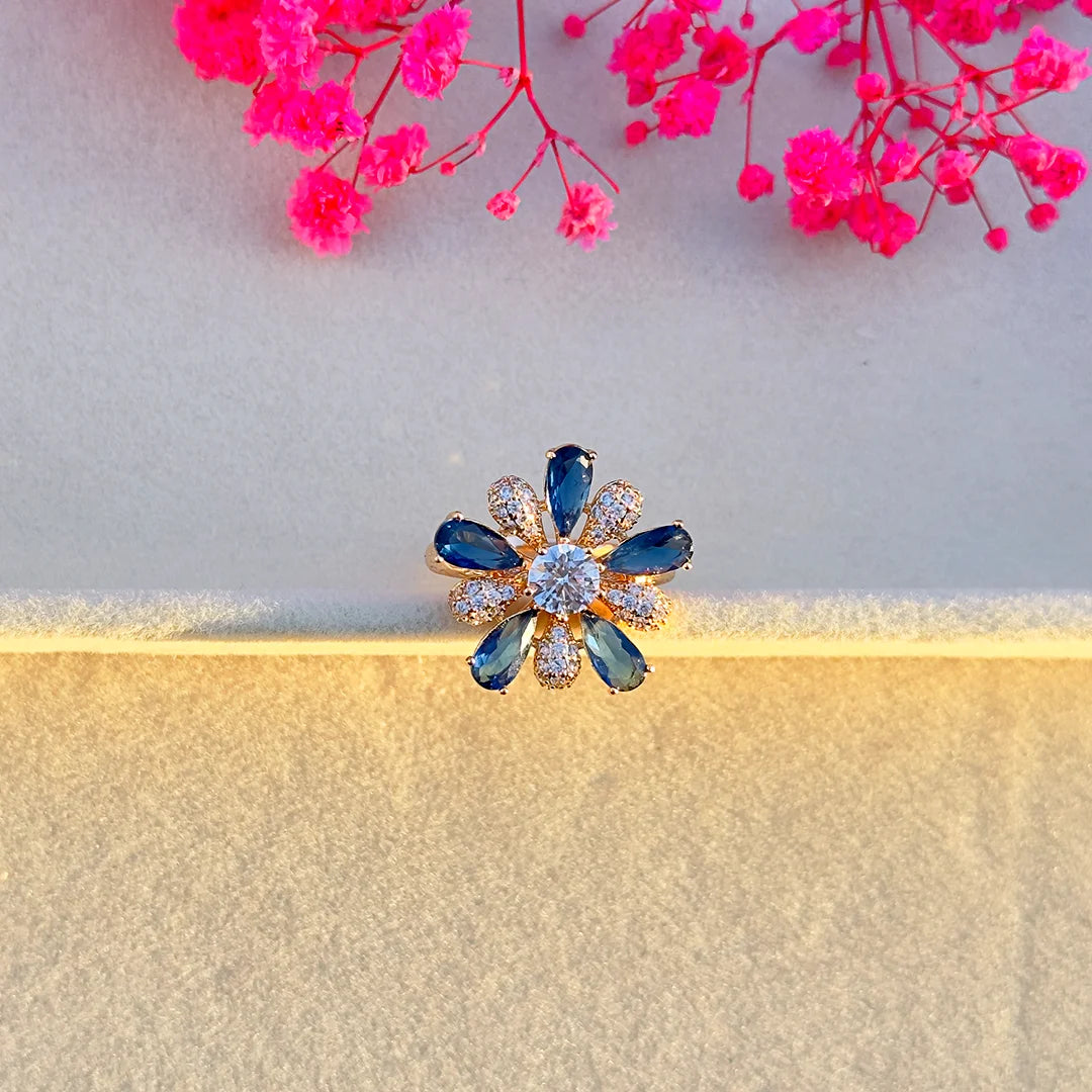 Sapphire Bloom Crystal Ring