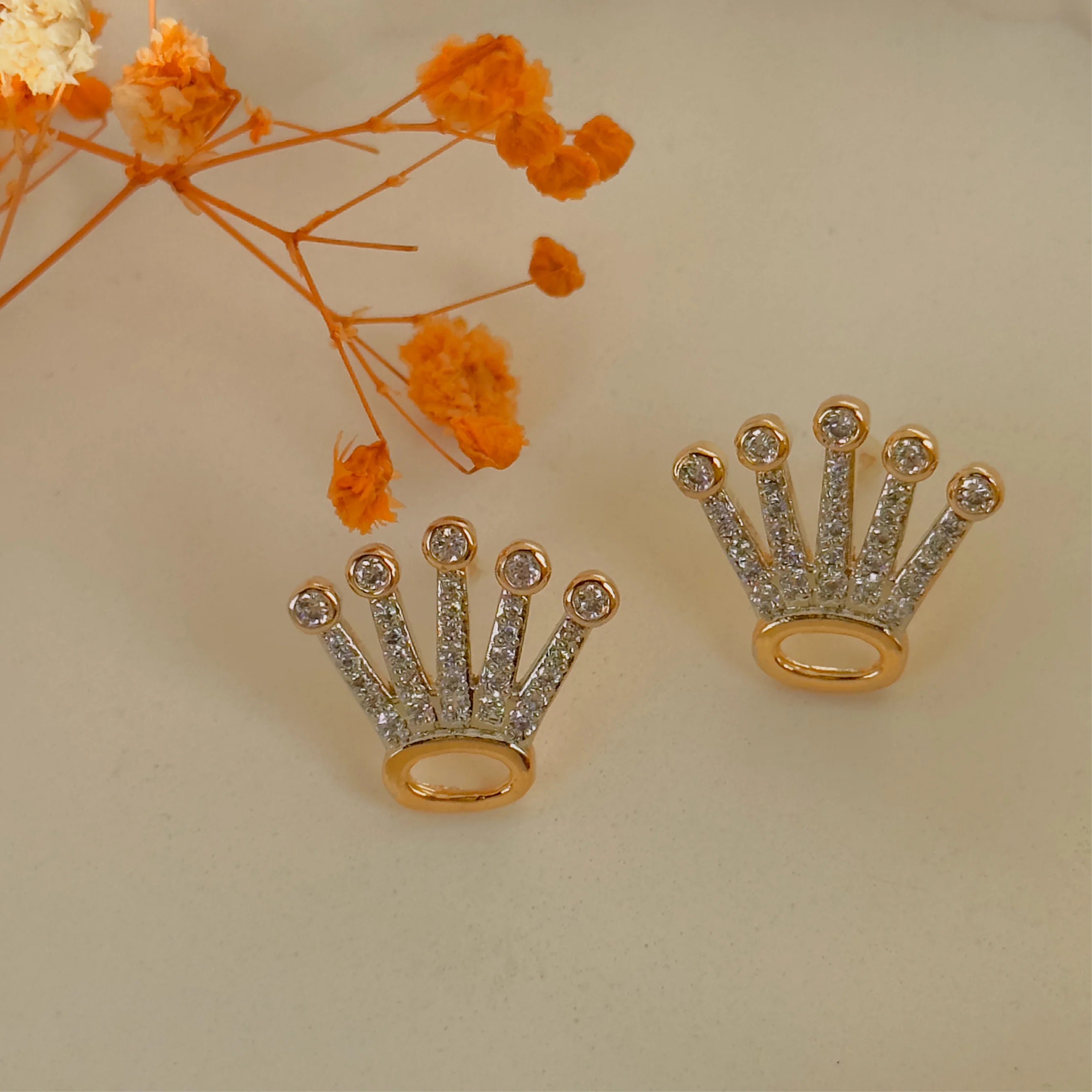 Regal Crown Diamond-Studded Gold Earrings