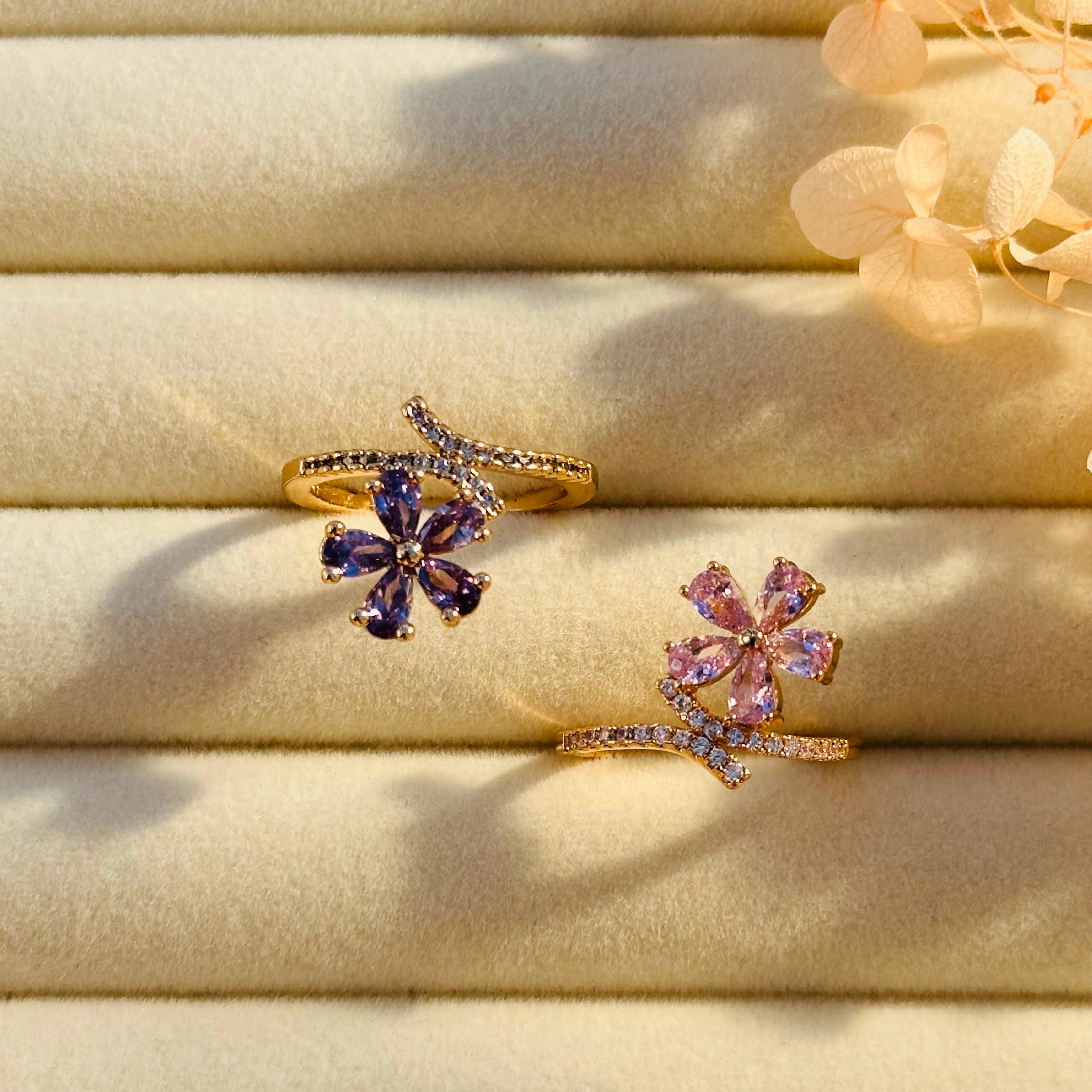 Floral Radiance Adjustable Zircon Ring