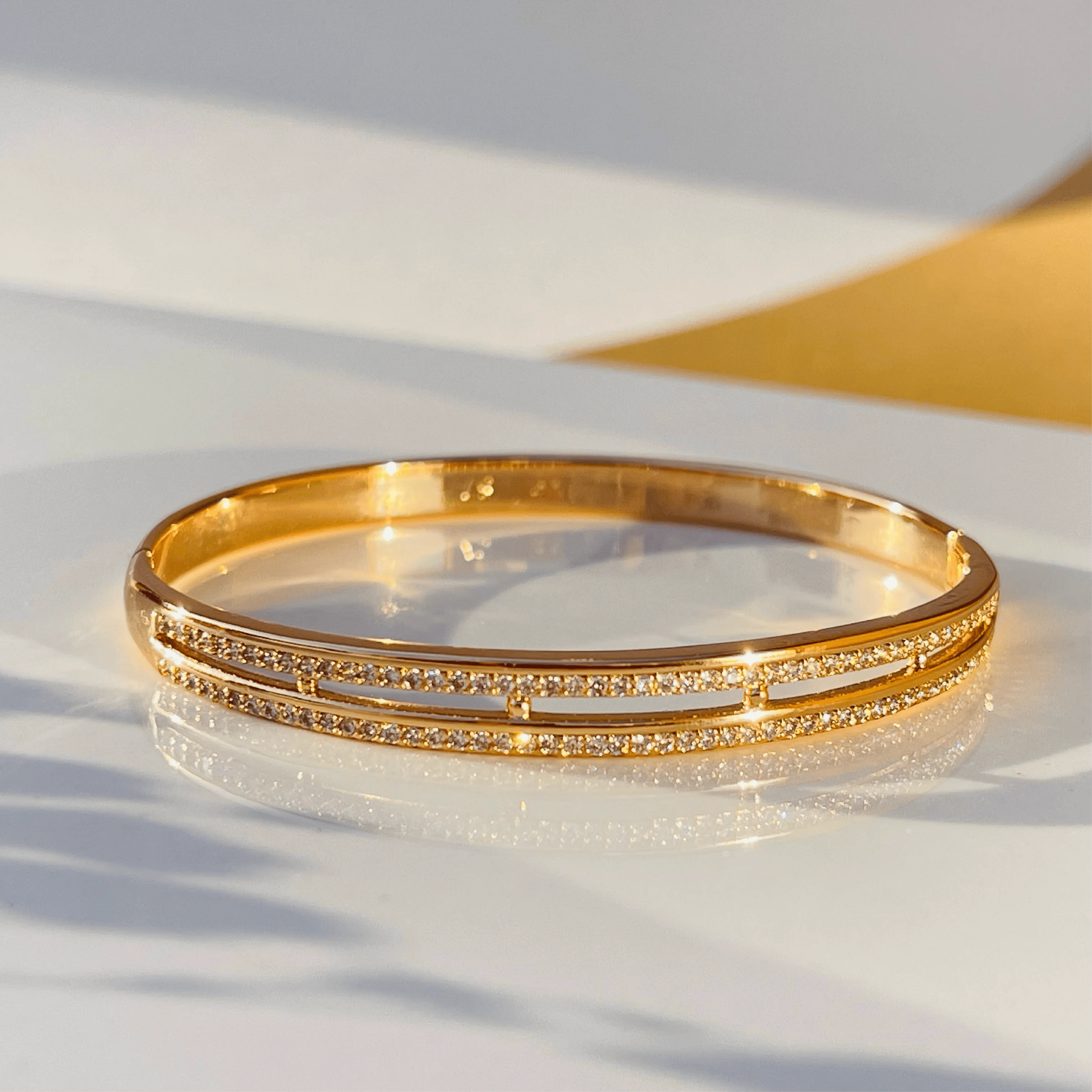 Radiant Dual-Line Pavé Gold Bangles