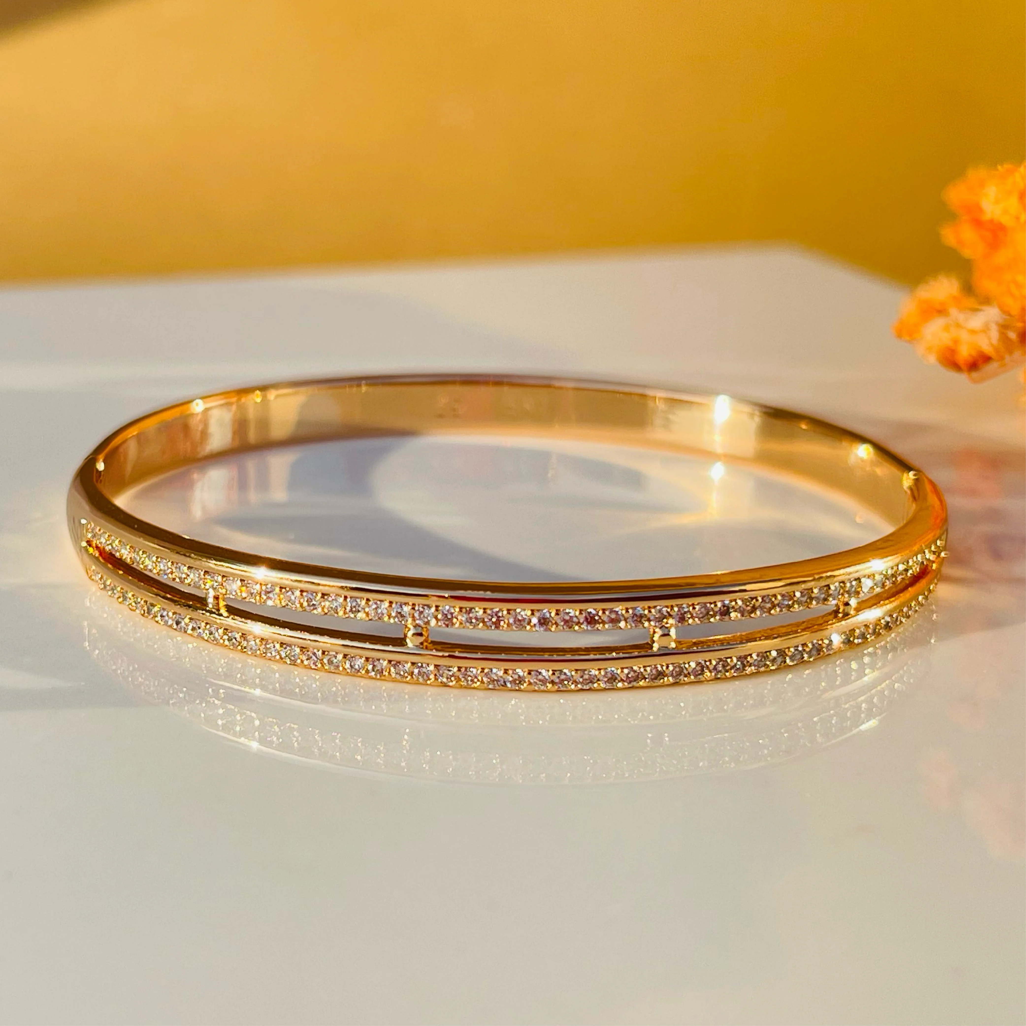 Radiant Dual-Line Pavé Gold Bangles
