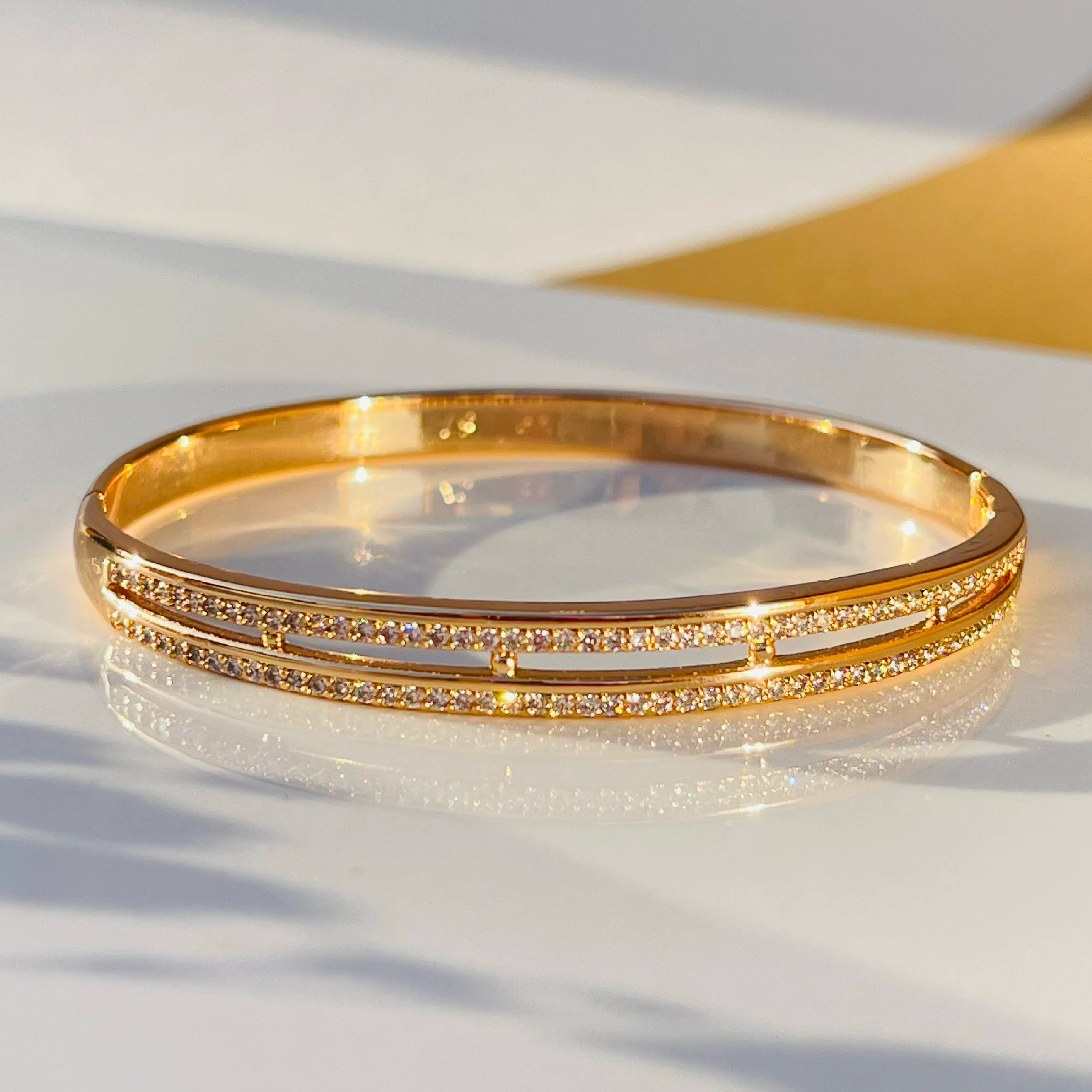 Radiant Dual-Line Pavé Gold Bangles