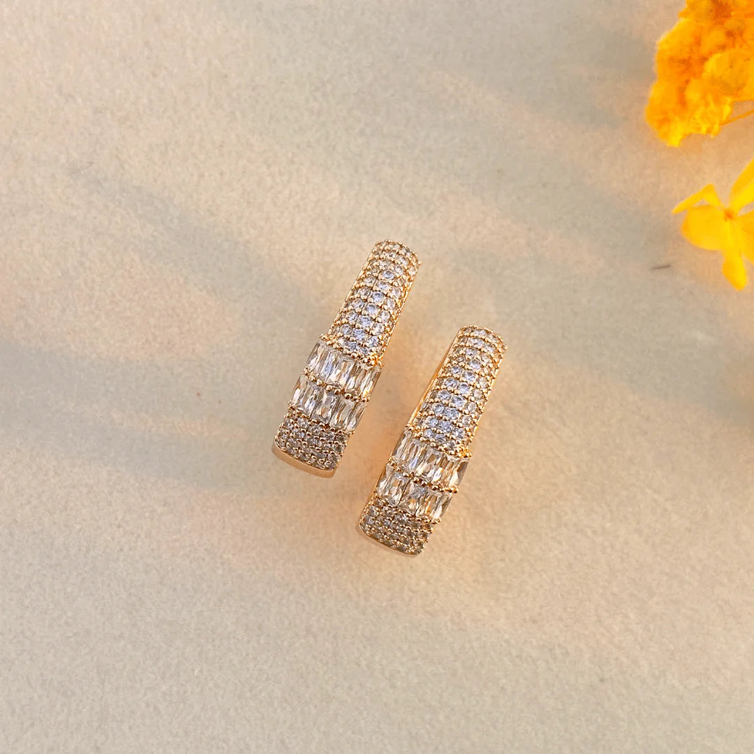 Celestial Elegance Baguette-Cut Gold Hoop Earrings