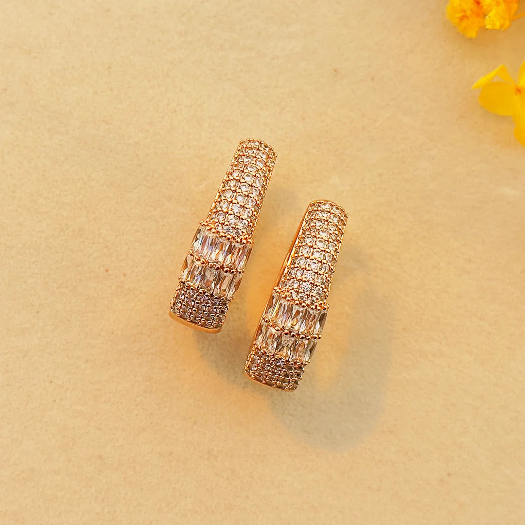 Celestial Elegance Baguette-Cut Gold Hoop Earrings