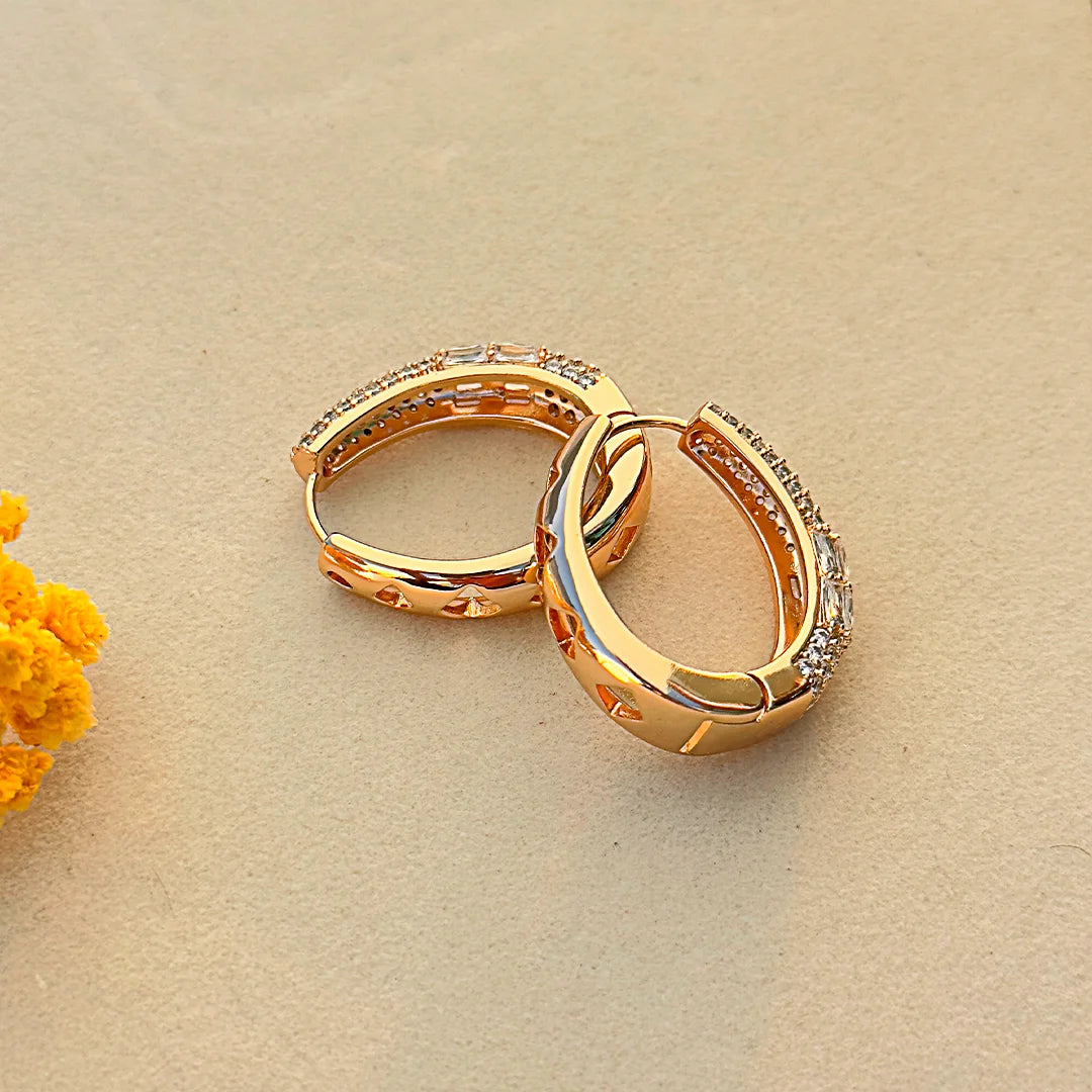 Celestial Elegance Baguette-Cut Gold Hoop Earrings