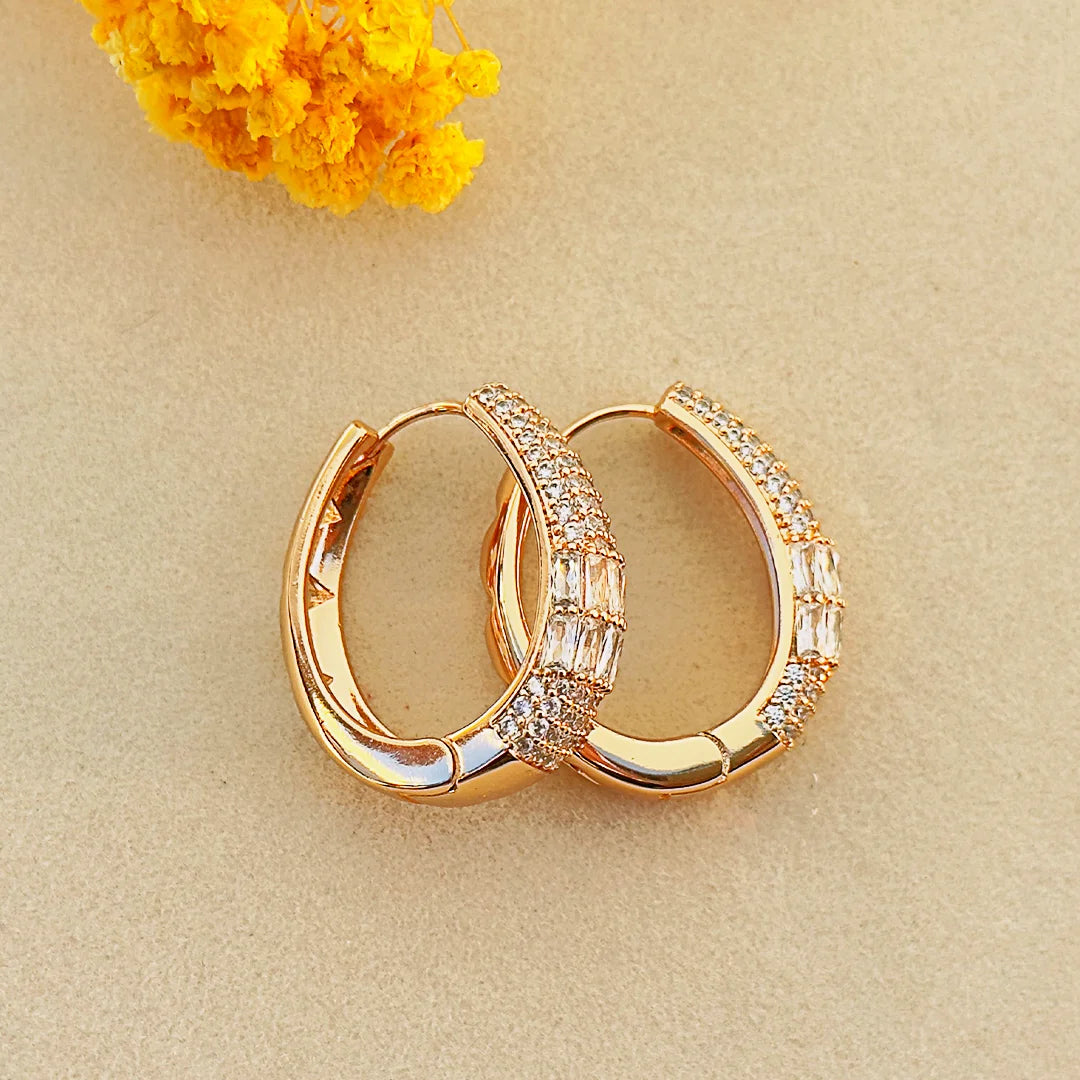 Celestial Elegance Baguette-Cut Gold Hoop Earrings