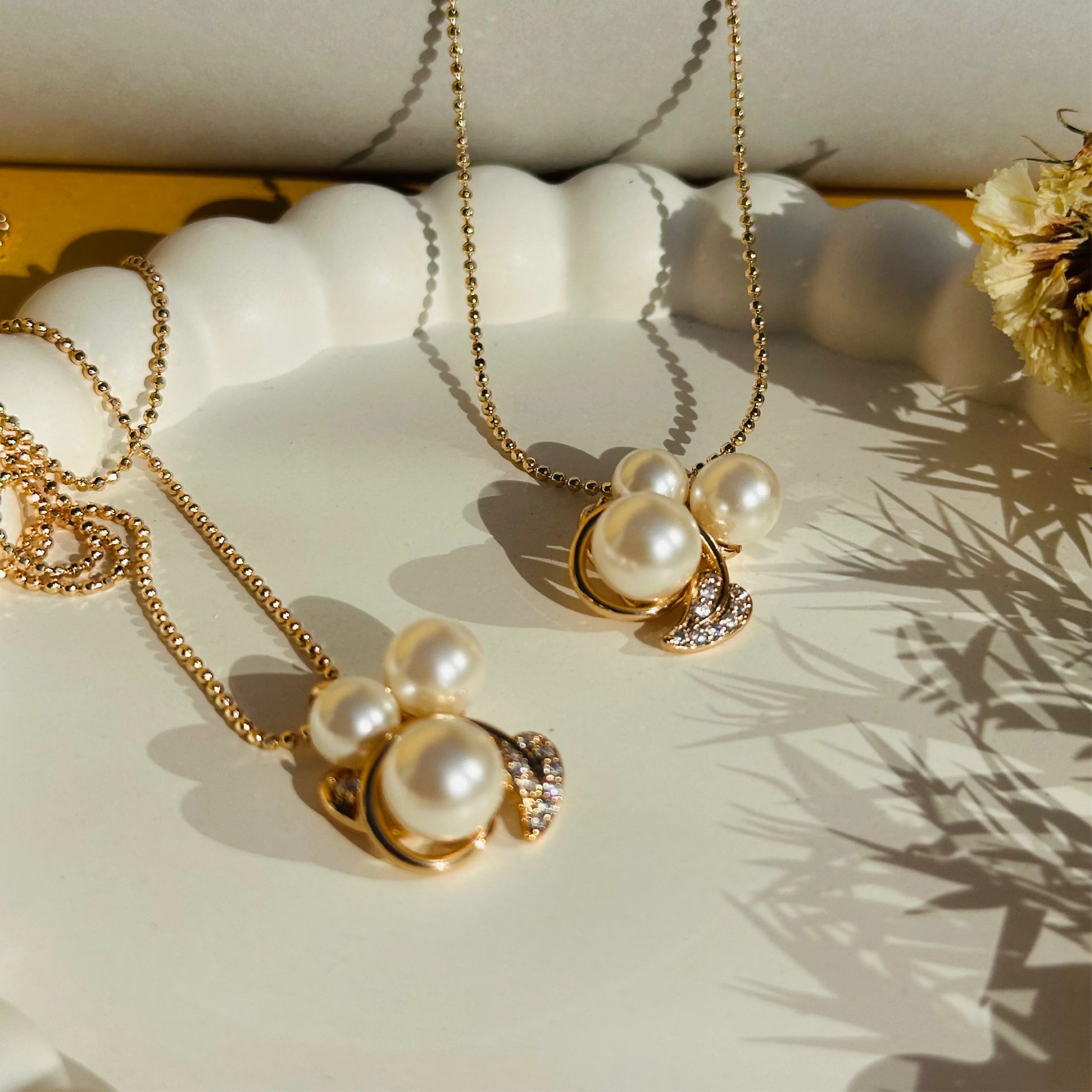 Golden Pearl Cluster Pendant with Pavé Detail