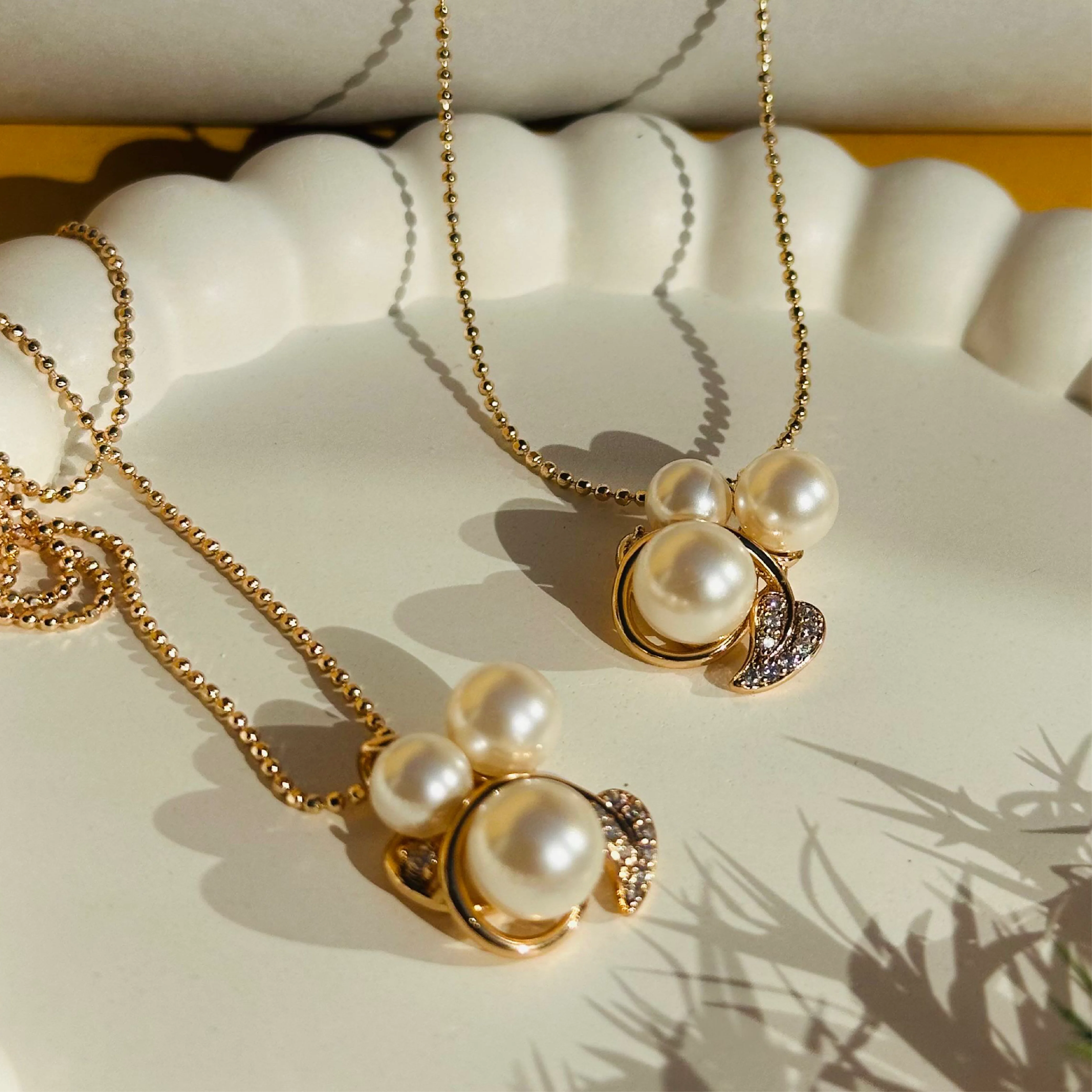 Golden Pearl Cluster Pendant with Pavé Detail