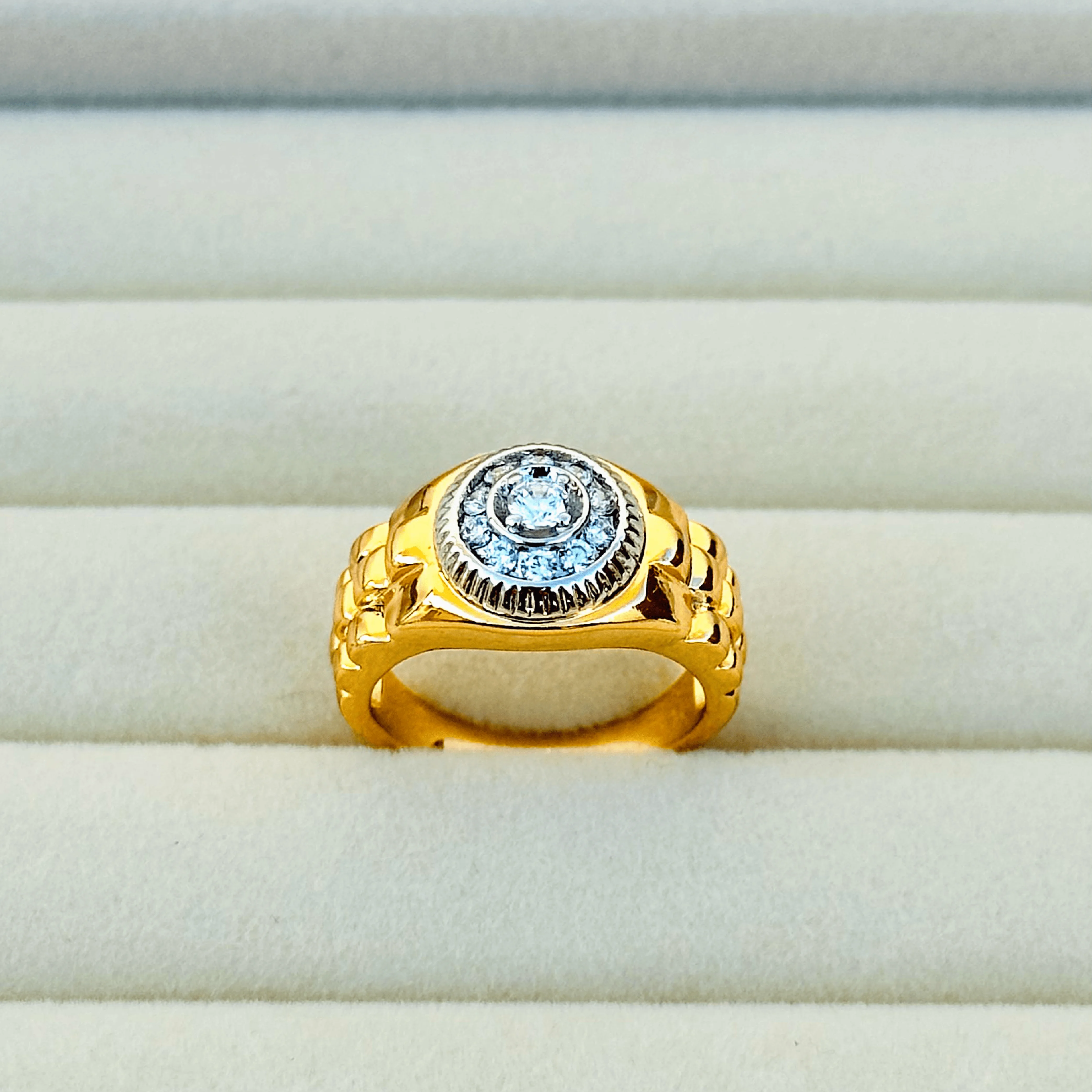 Bold Majesty Gold-Plated Diamond Halo Ring