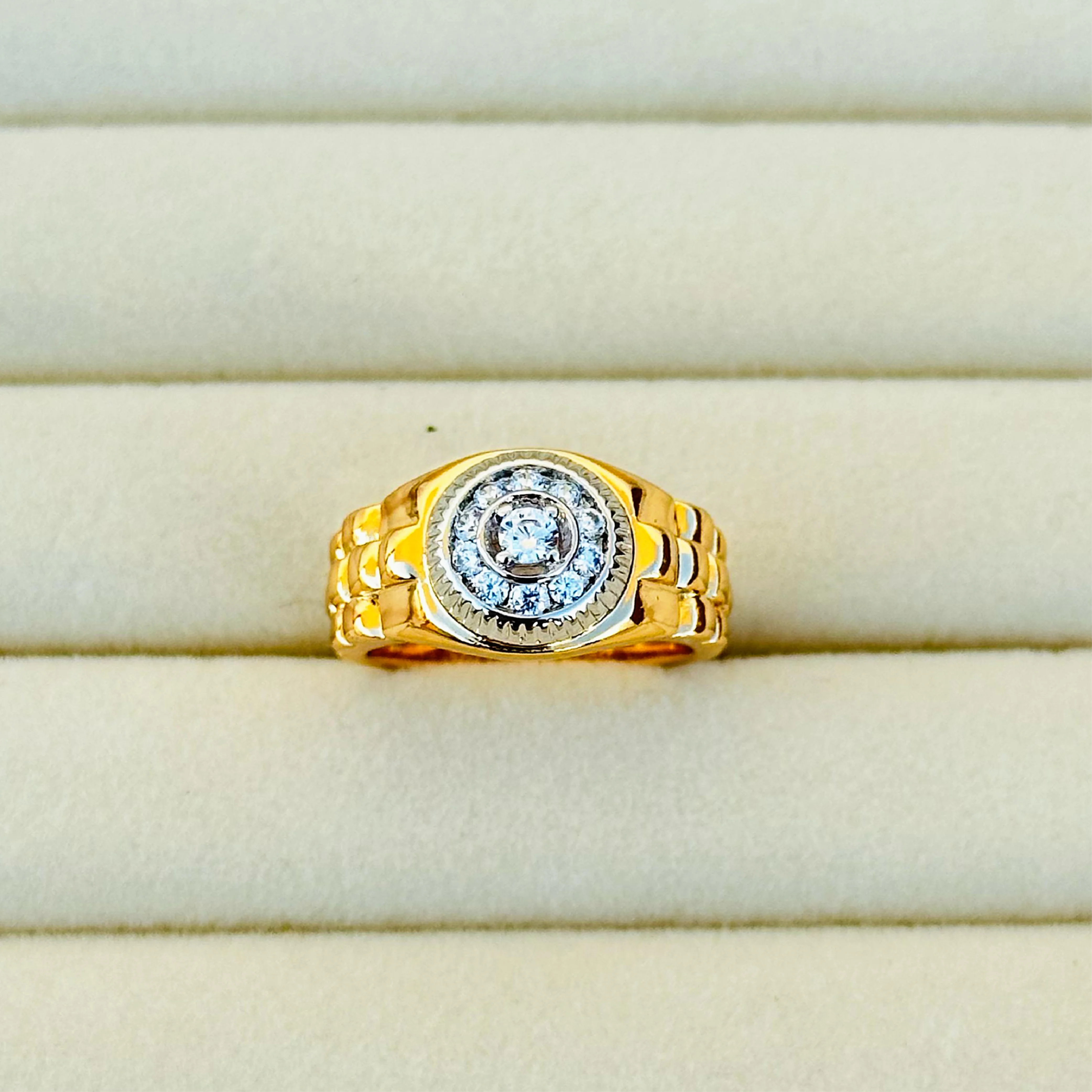 Bold Majesty Gold-Plated Diamond Halo Ring