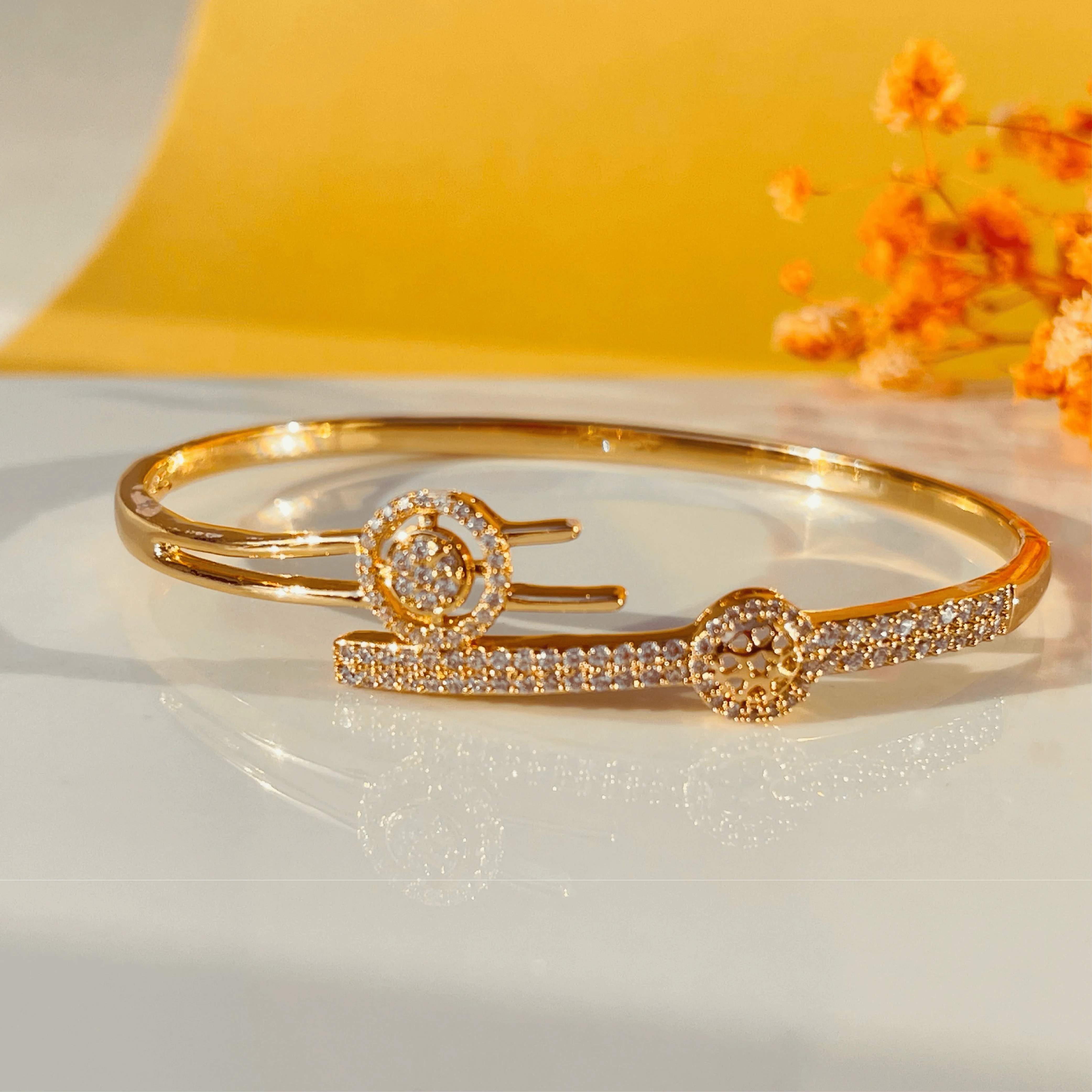 Crystal Rosette Gold Bangles