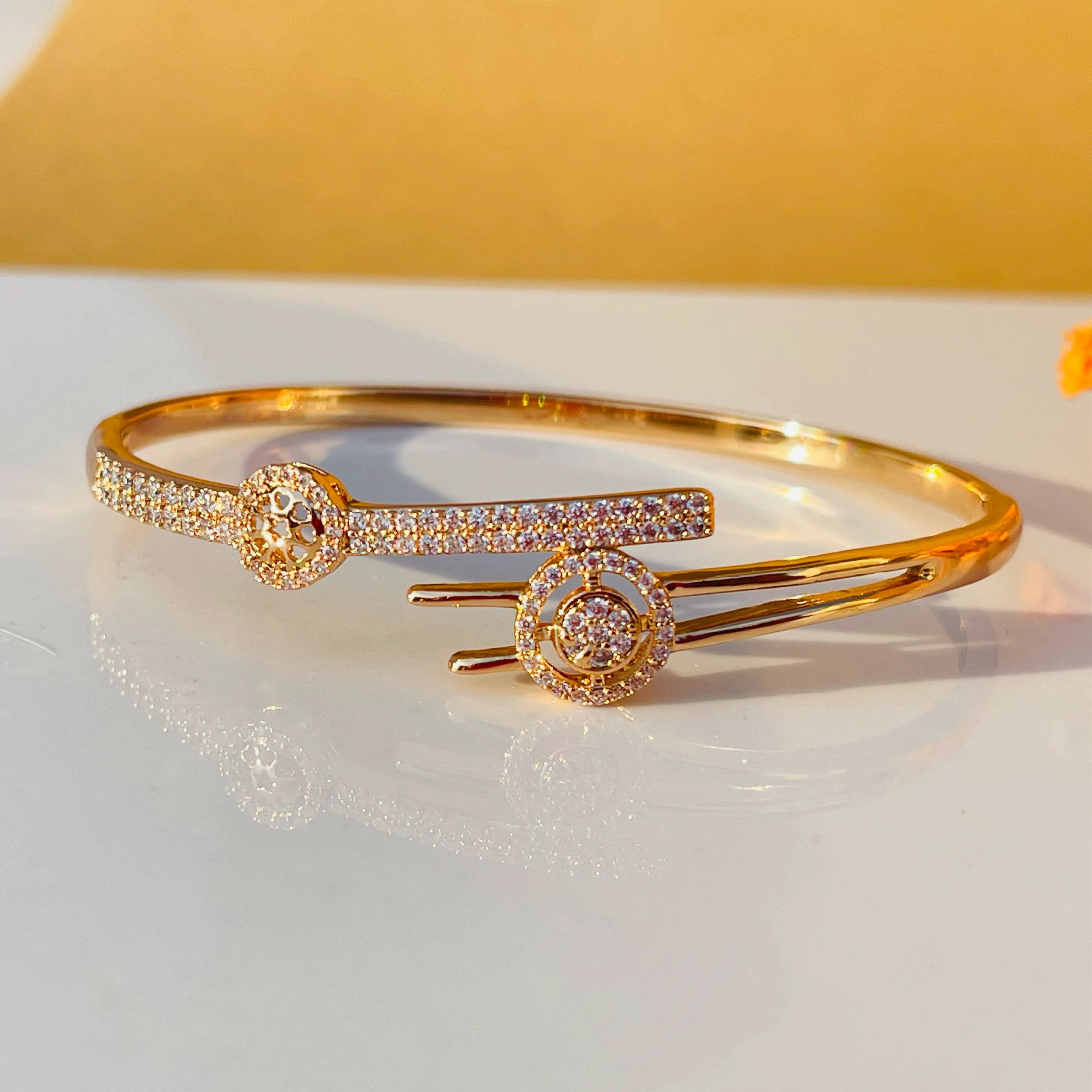 Crystal Rosette Gold Bangles