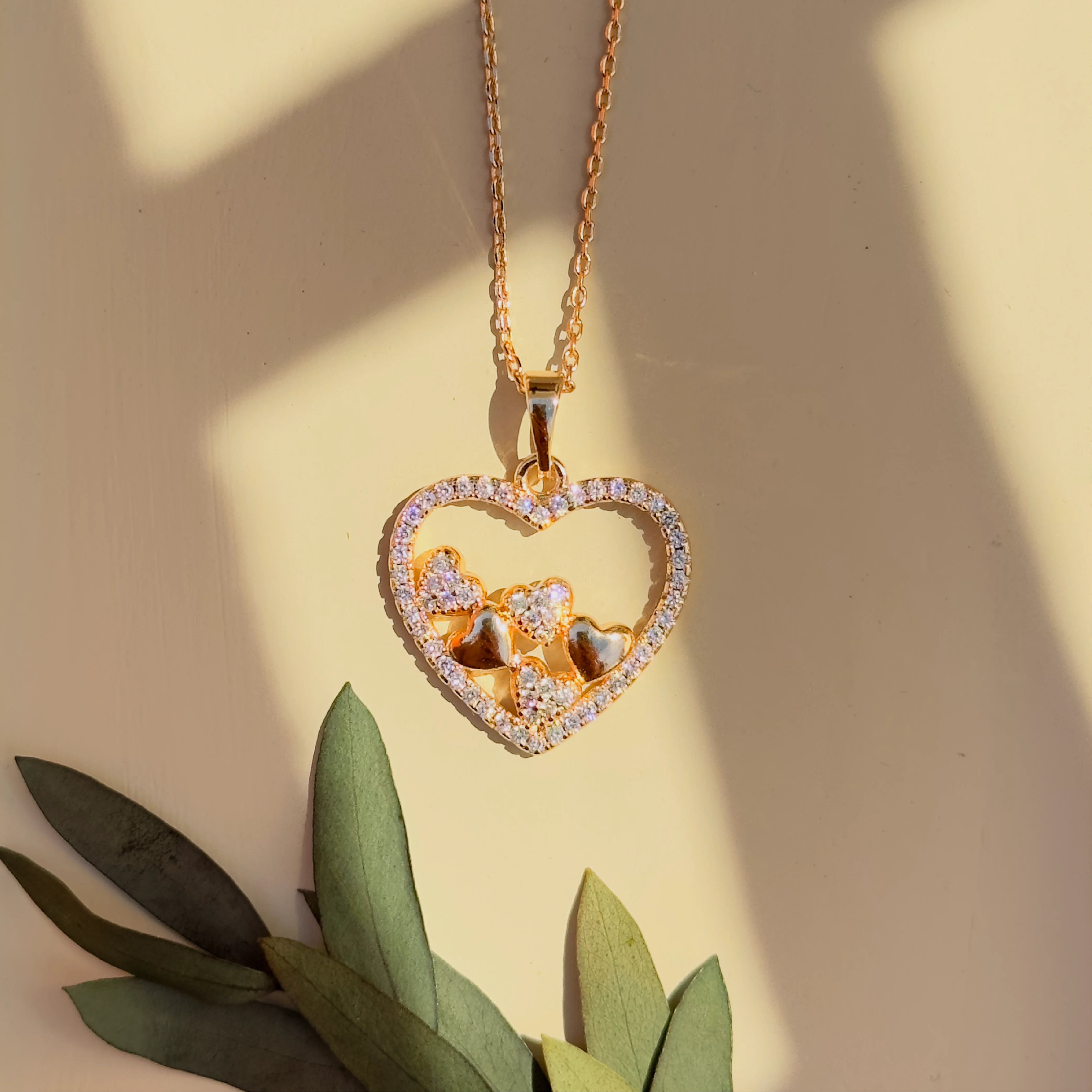 Golden Heart  Crystal Detailing Cluster Pendant