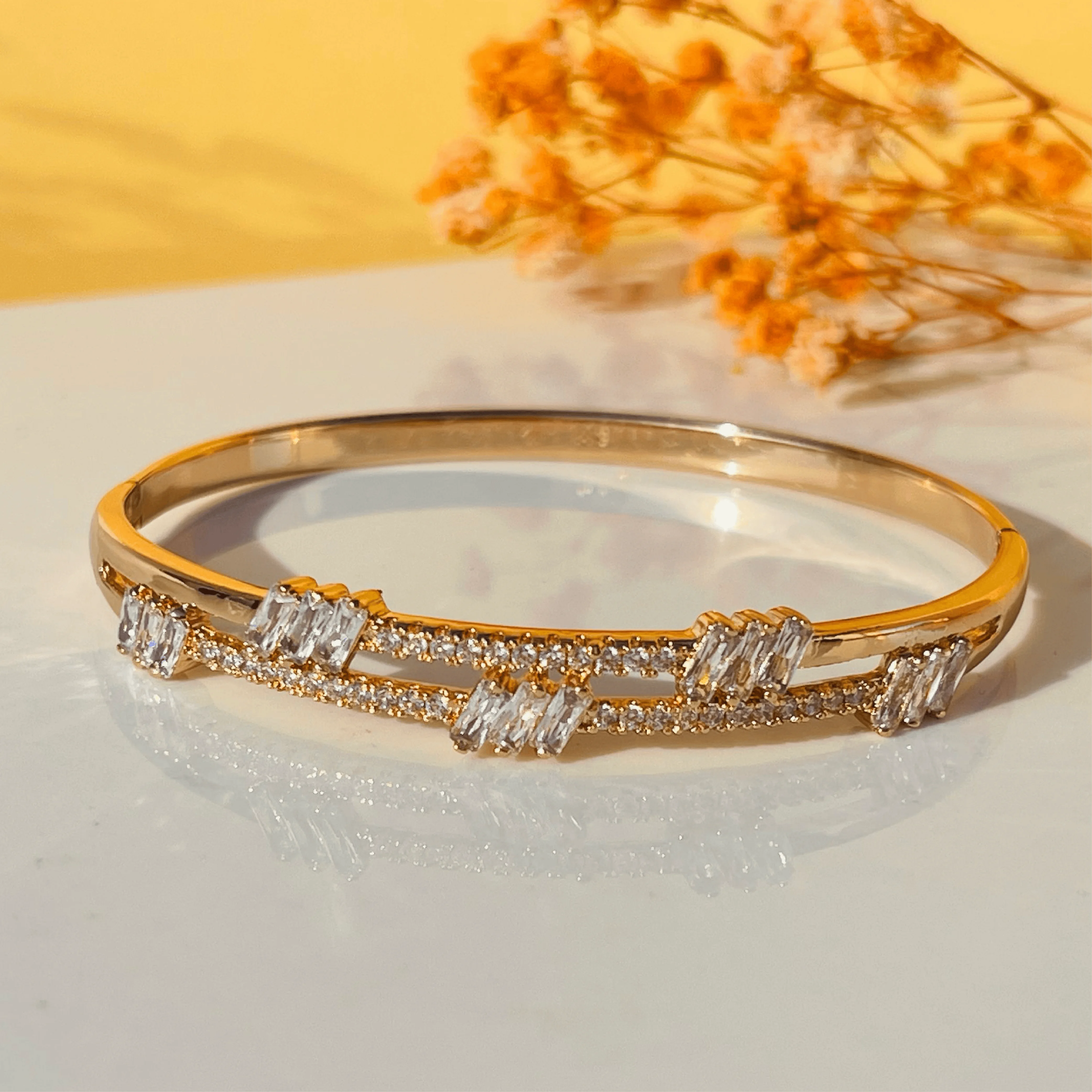Golden Grace Baguette-Cut Crystal Bangles