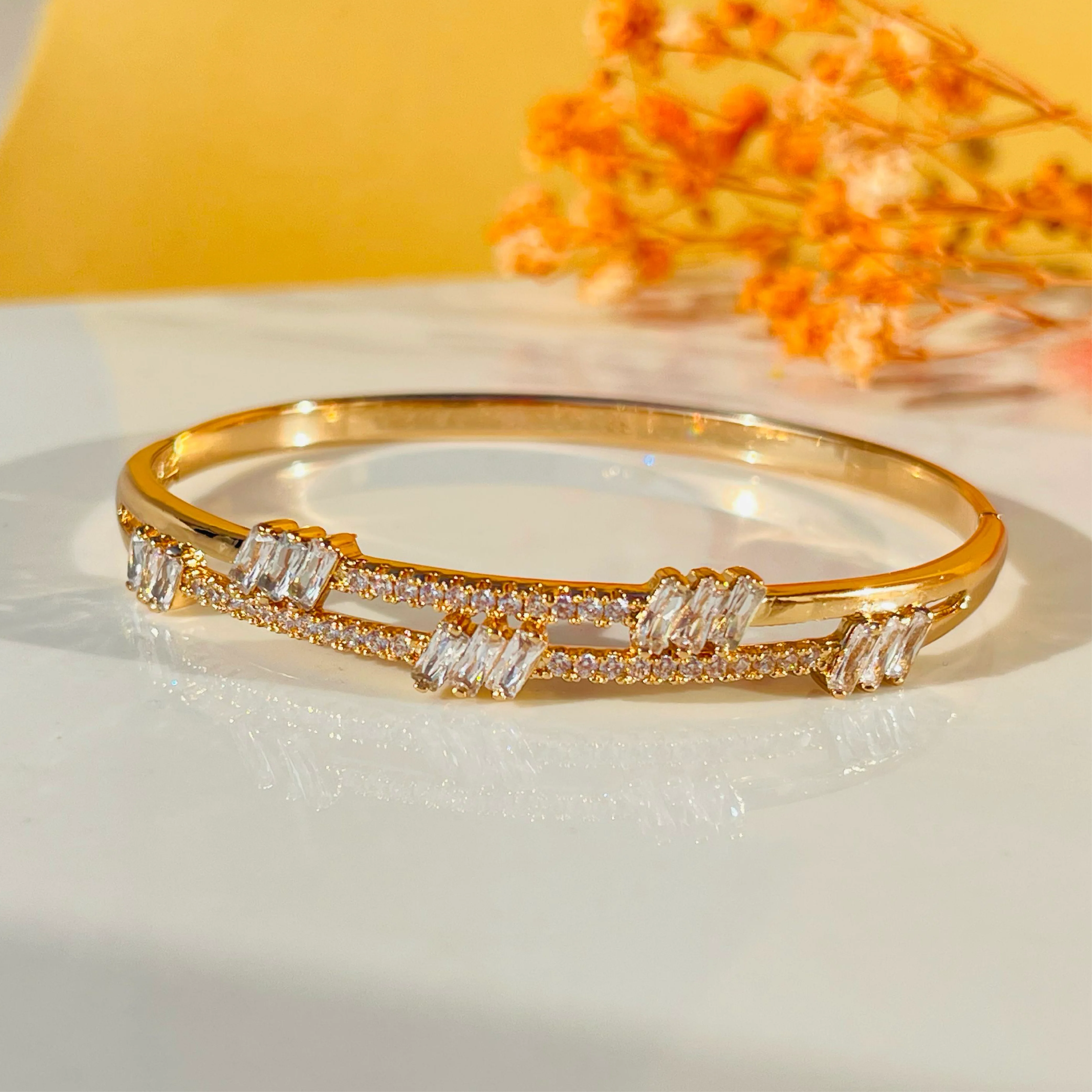 Golden Grace Baguette-Cut Crystal Bangles