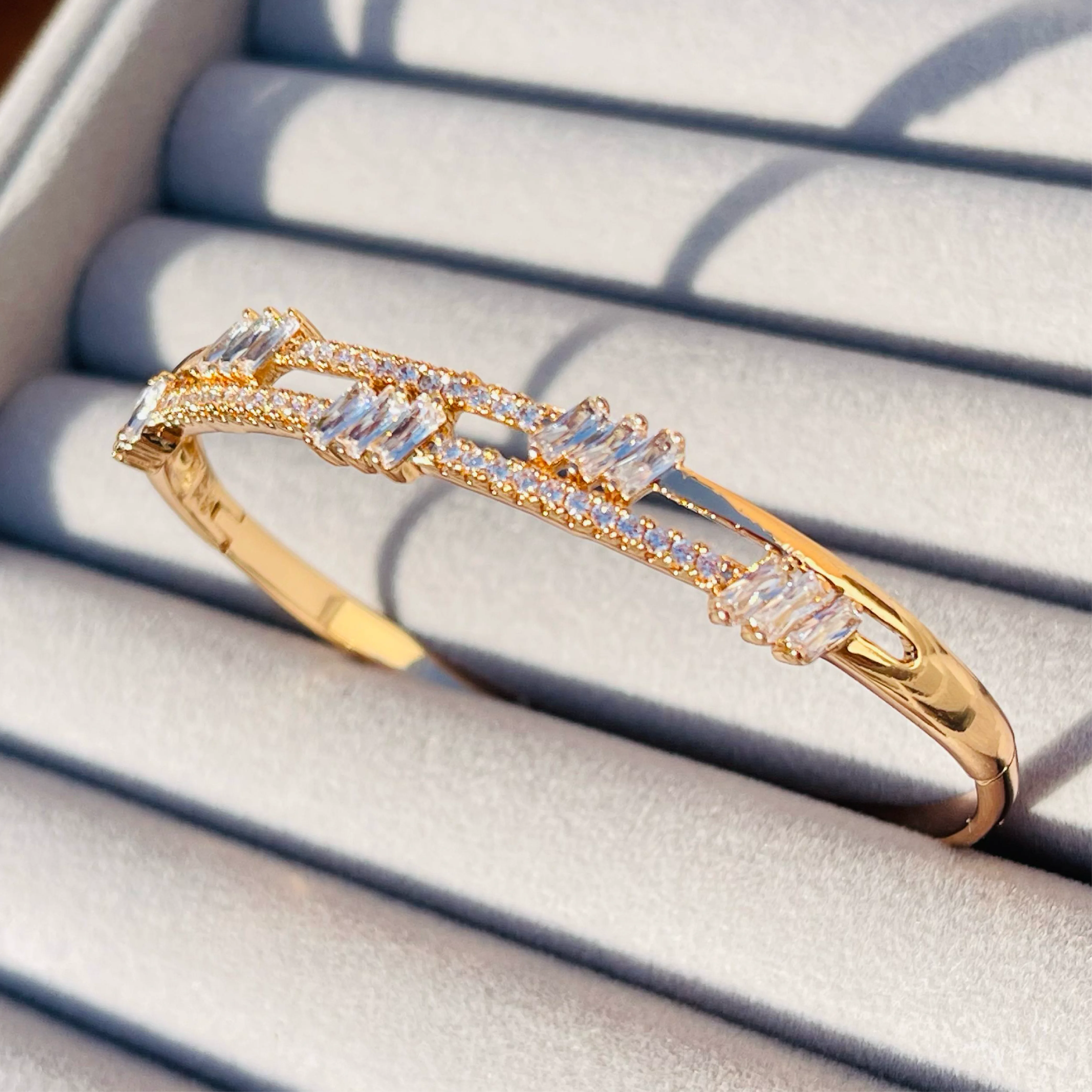 Golden Grace Baguette-Cut Crystal Bangles