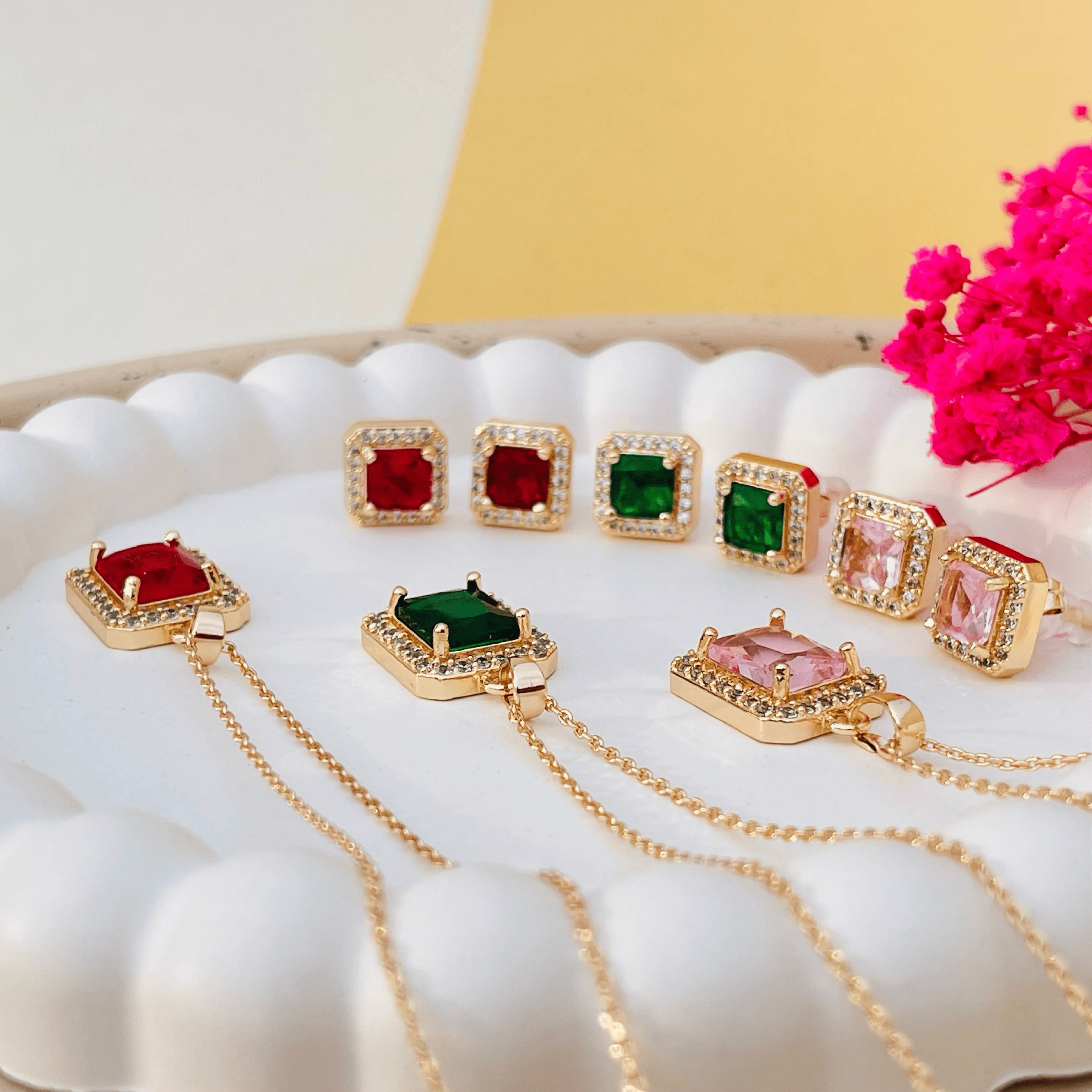 The Majestic Jewel-Toned Princess-Cut Locket Set