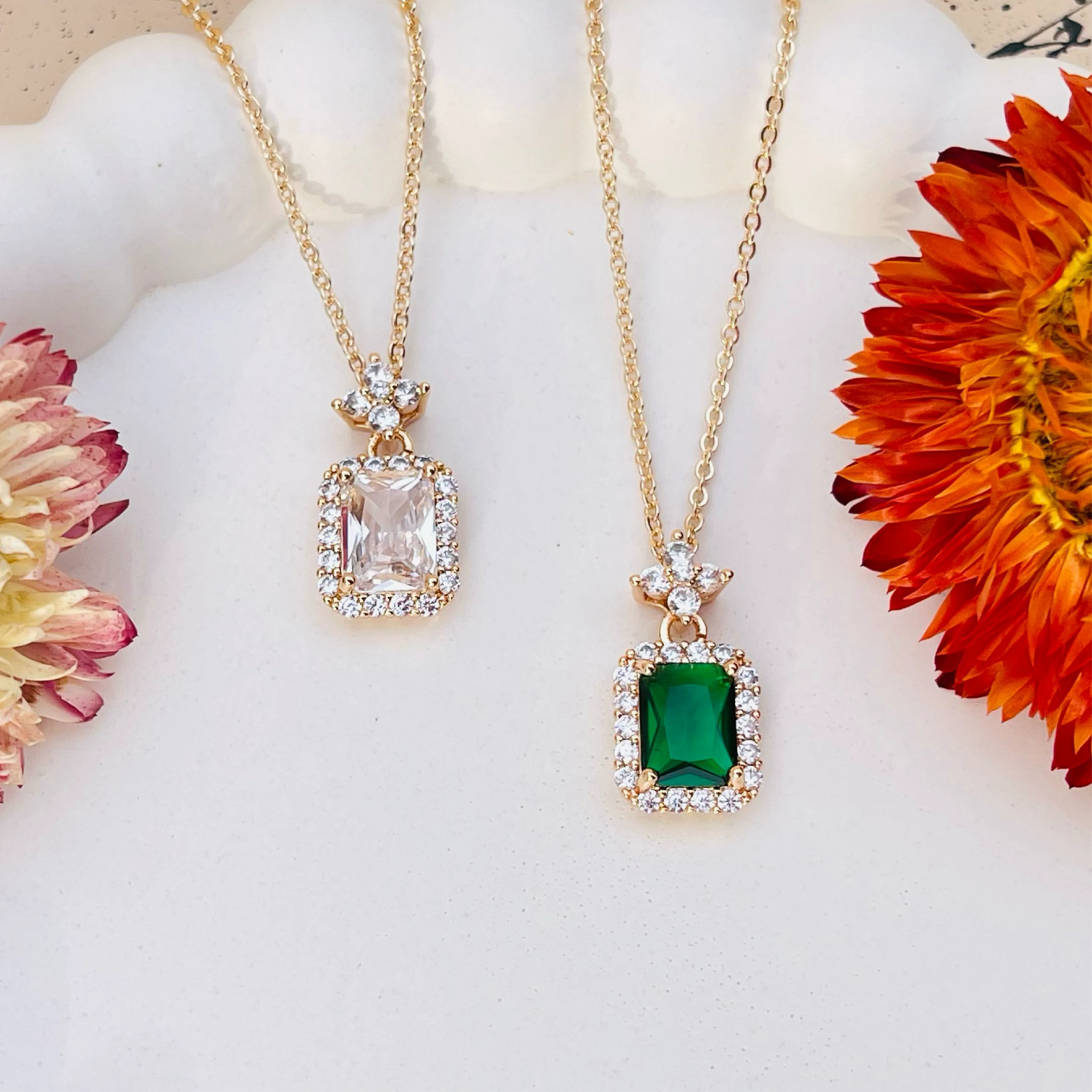 Golden Block Charm Pendant Necklace