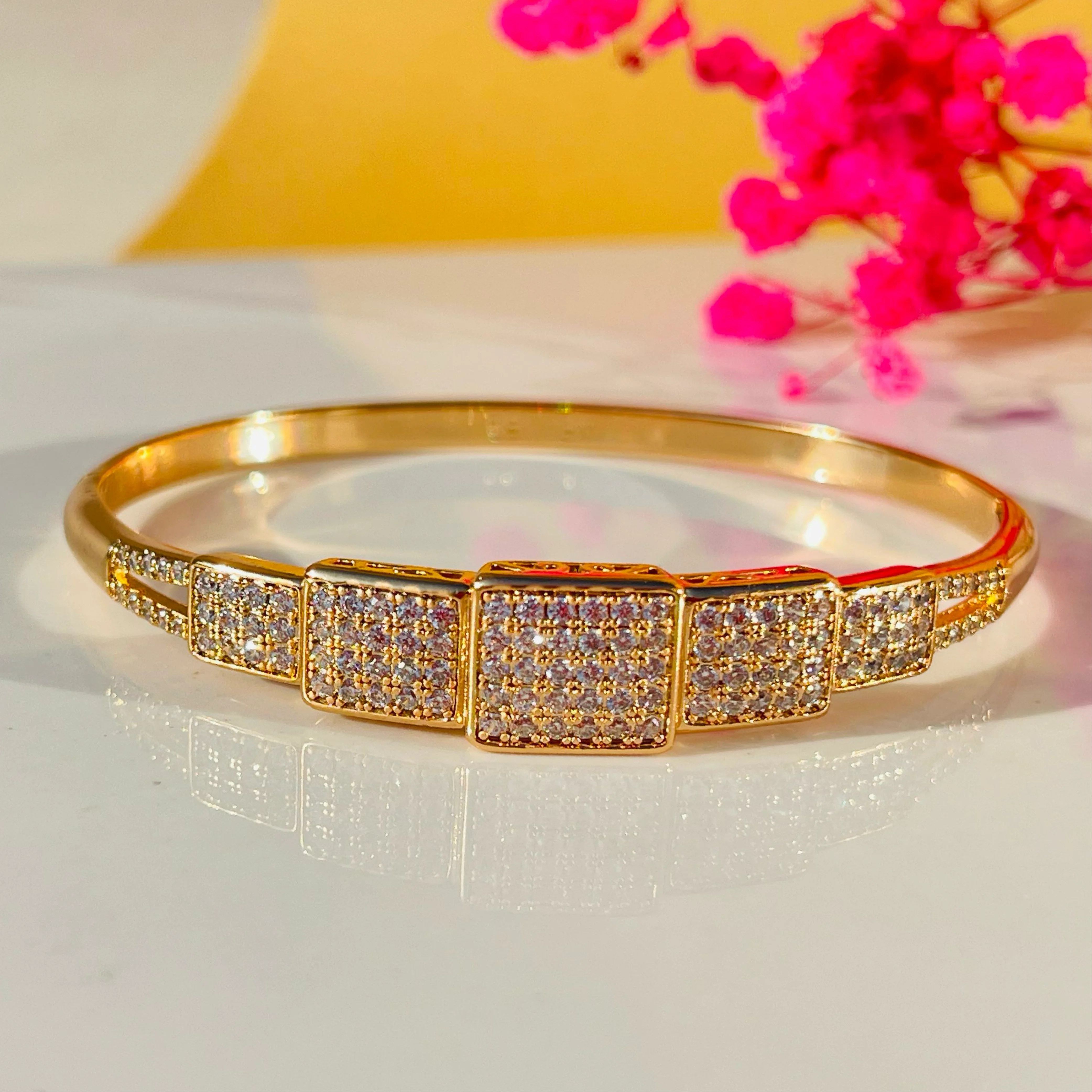 Gilded Square Pavé Crystal Bangles