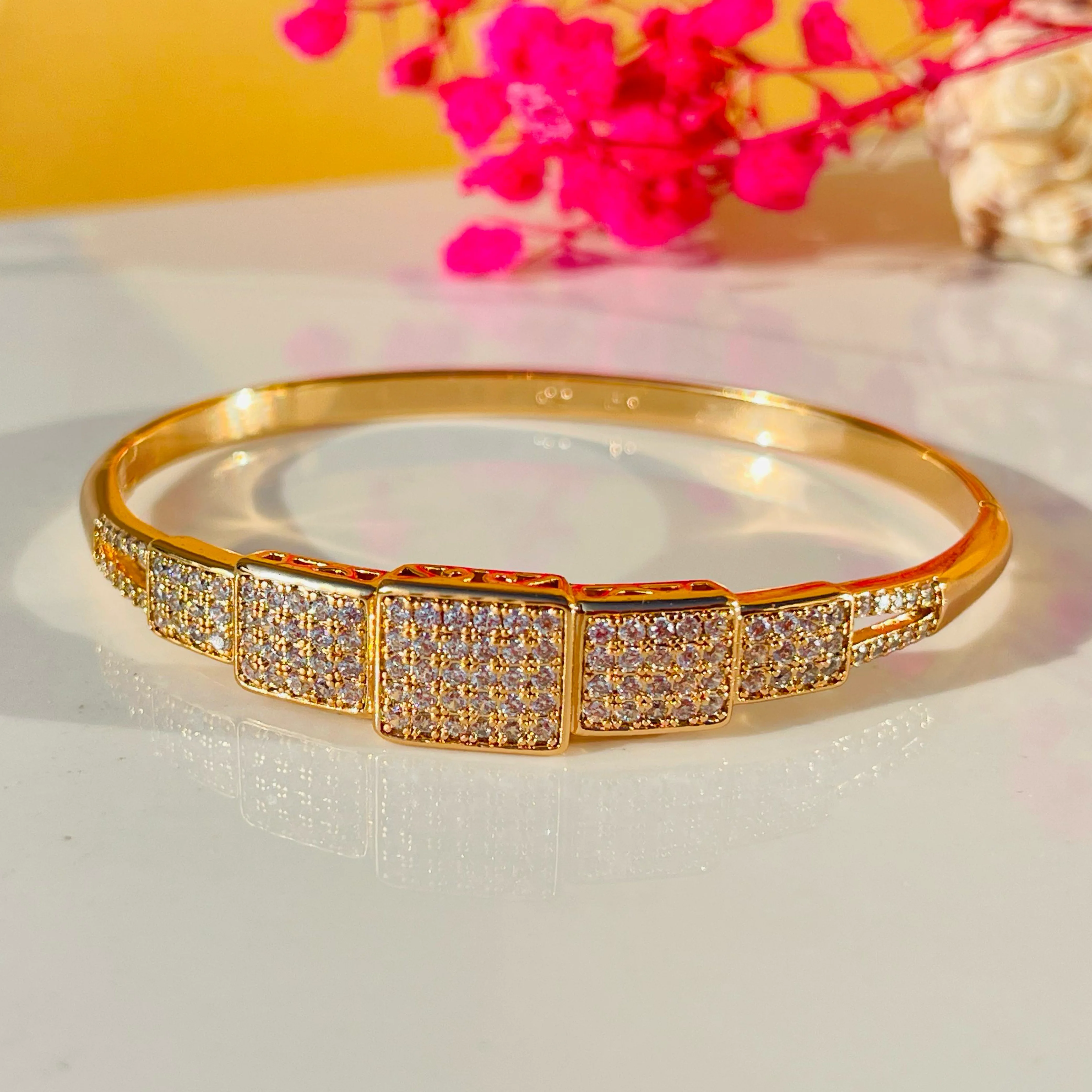 Gilded Square Pavé Crystal Bangles