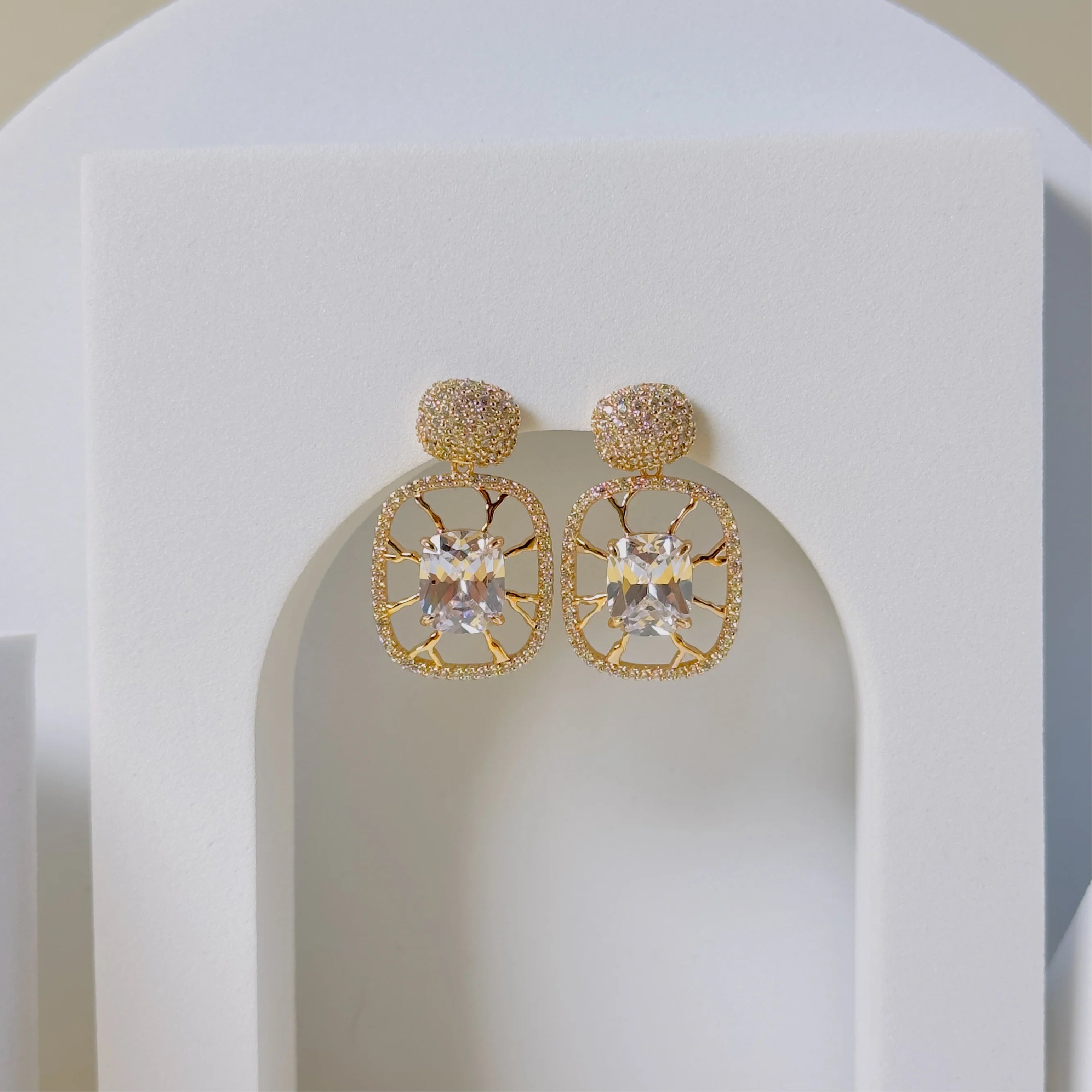 Webbed Radiance Square-Frame Stone Earrings
