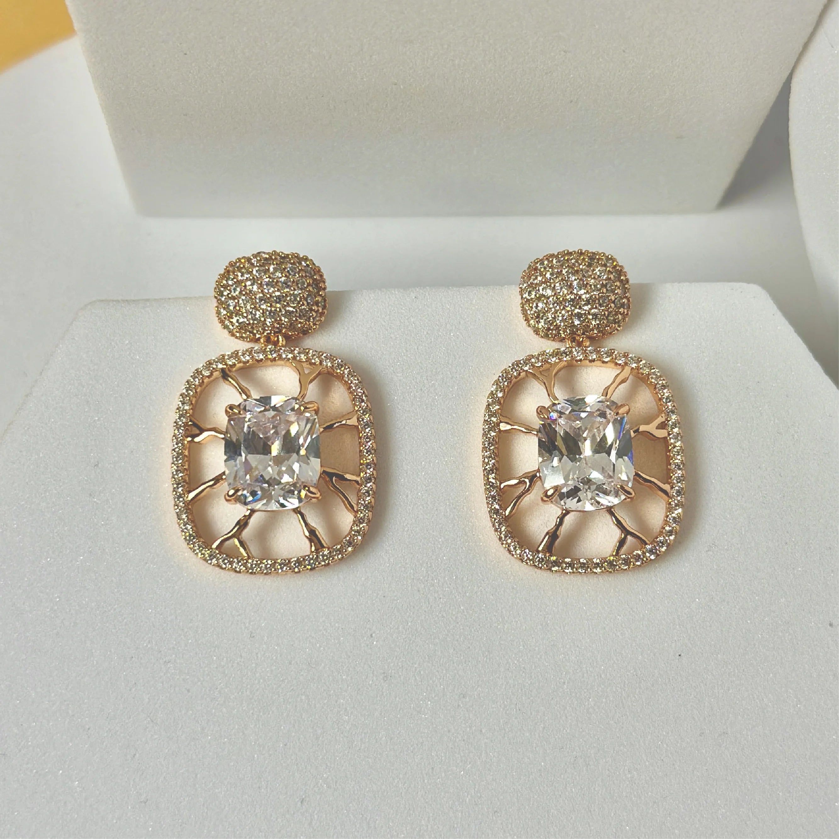 Webbed Radiance Square-Frame Stone Earrings