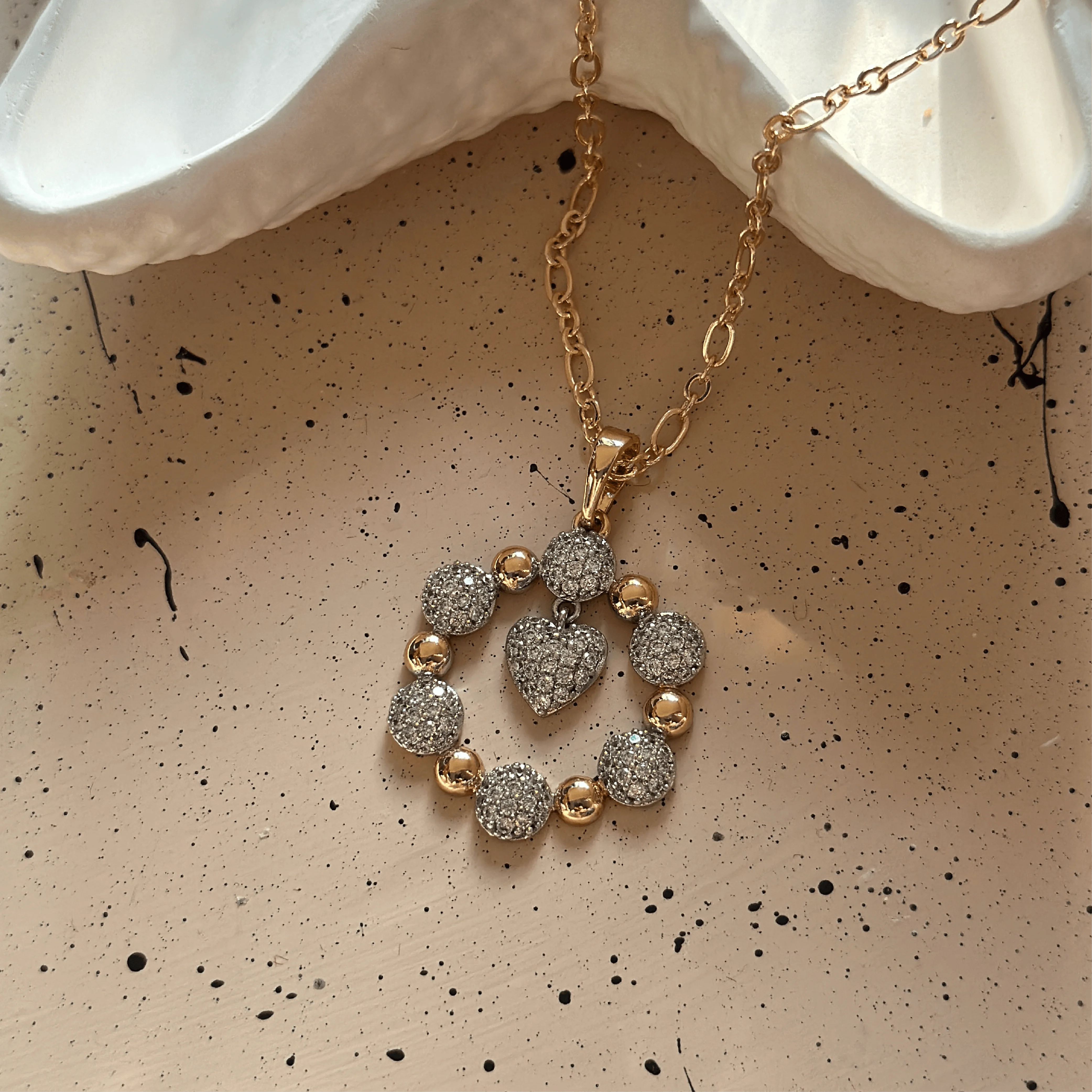 Pentagon Heart Charm Drop Pendant Necklace