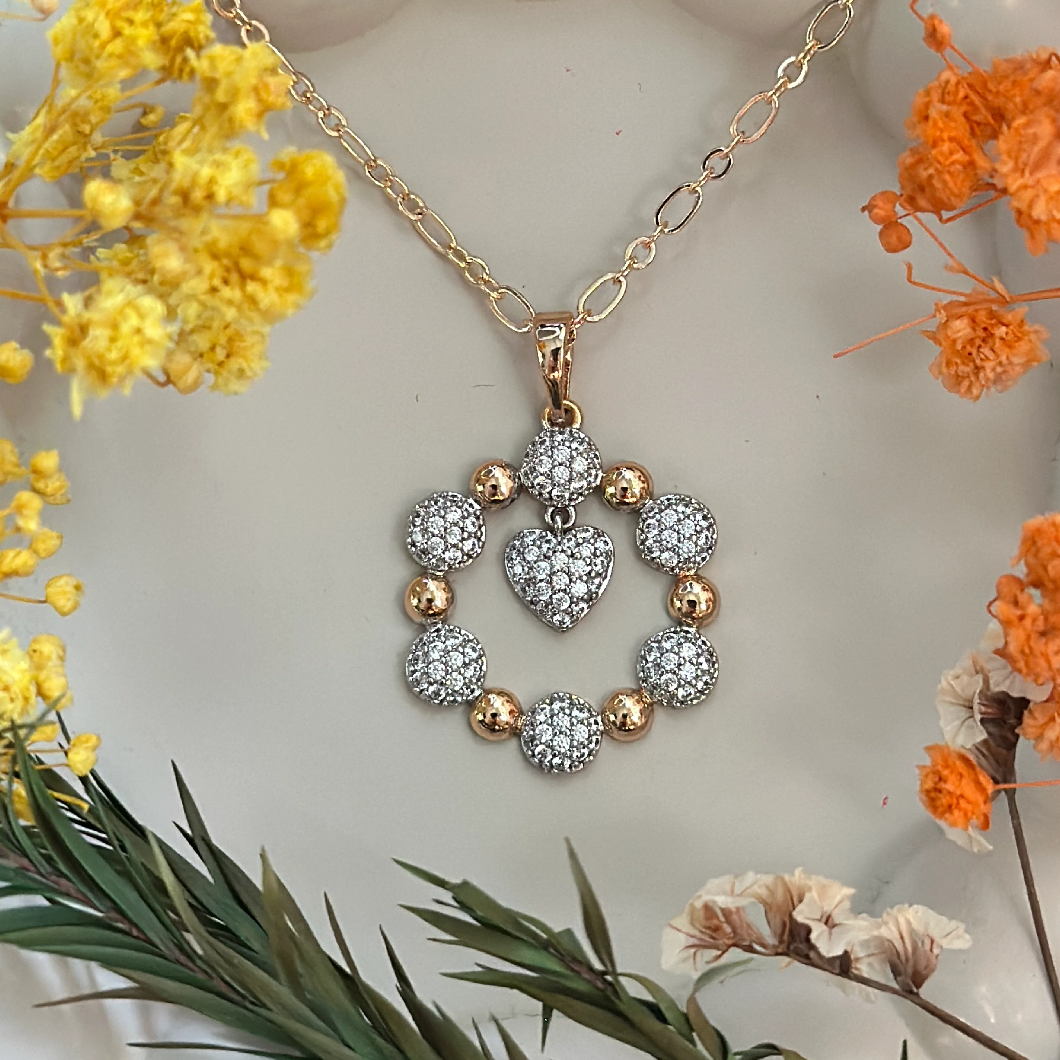 Pentagon Heart Charm Drop Pendant Necklace