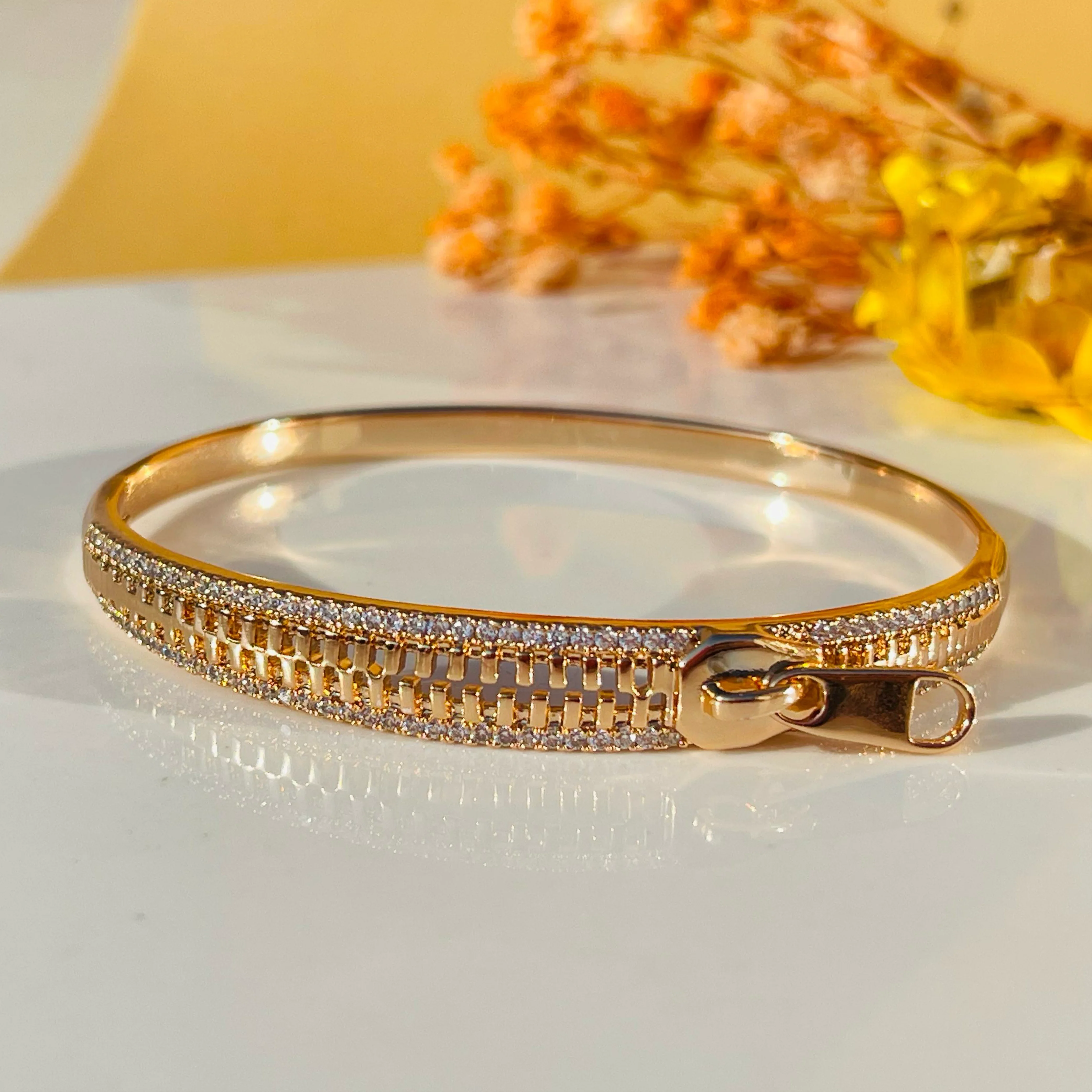 Golden Zip-Inspired Textured Statement Bangles