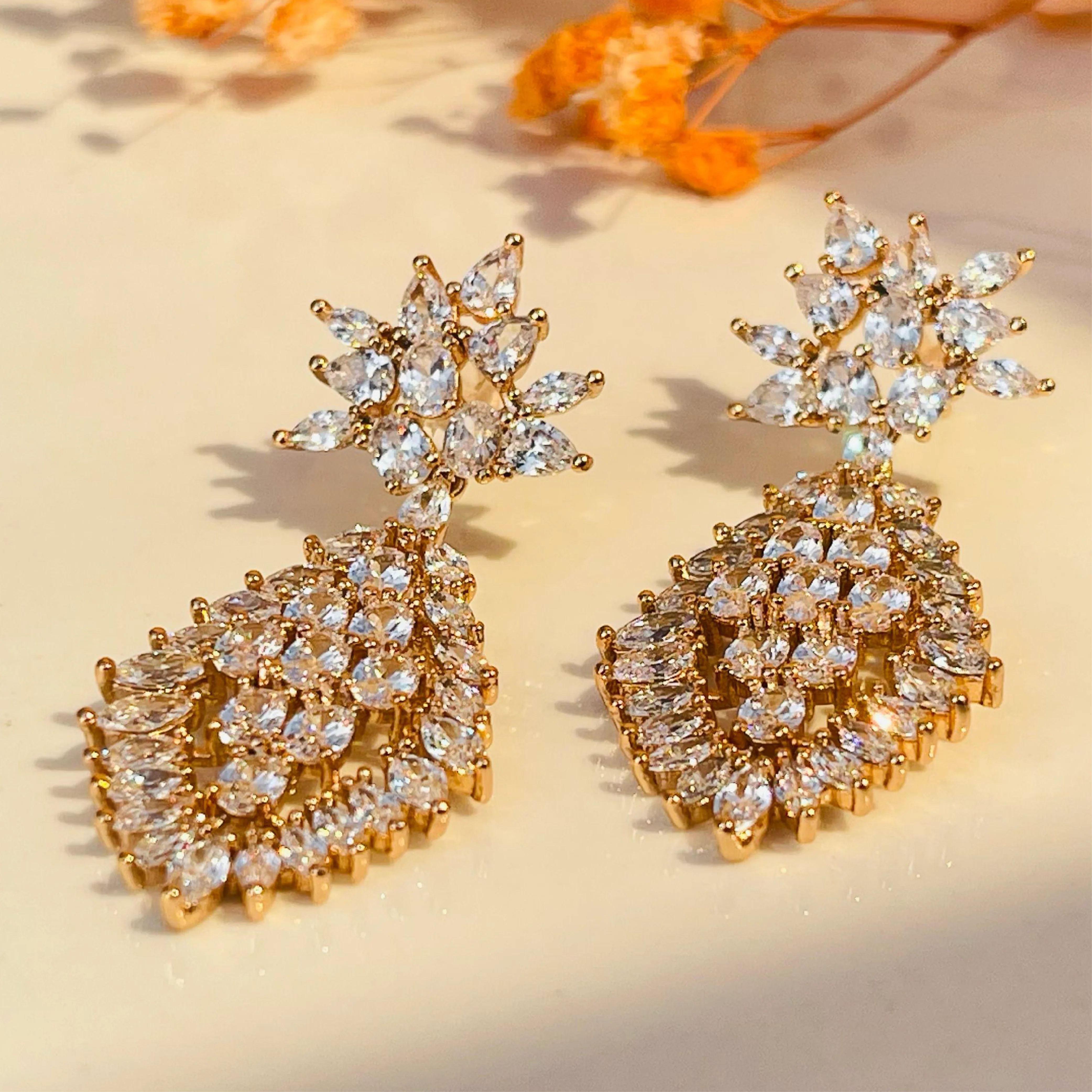Enchanted Leaf Statement Crystal Earrings