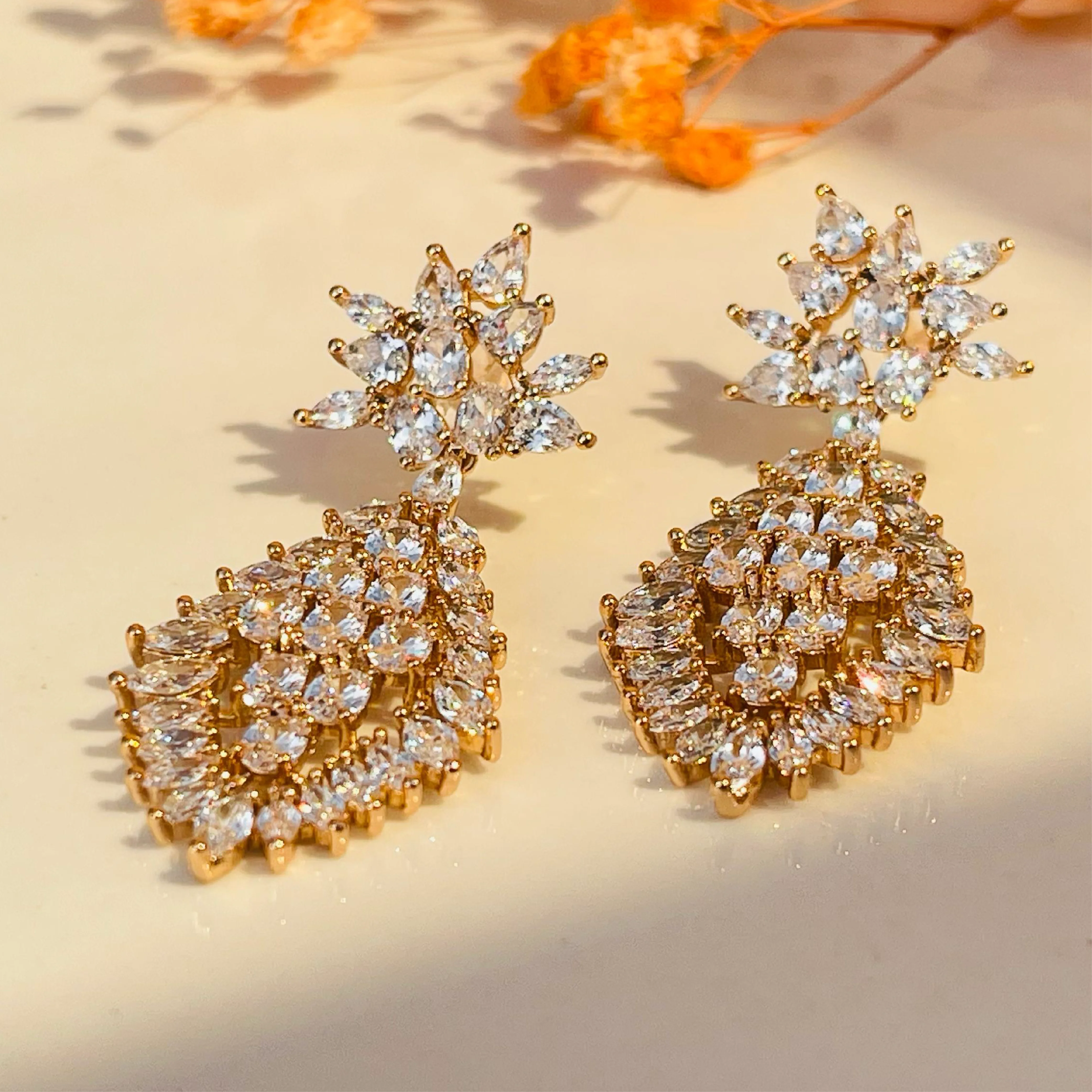 Enchanted Leaf Statement Crystal Earrings