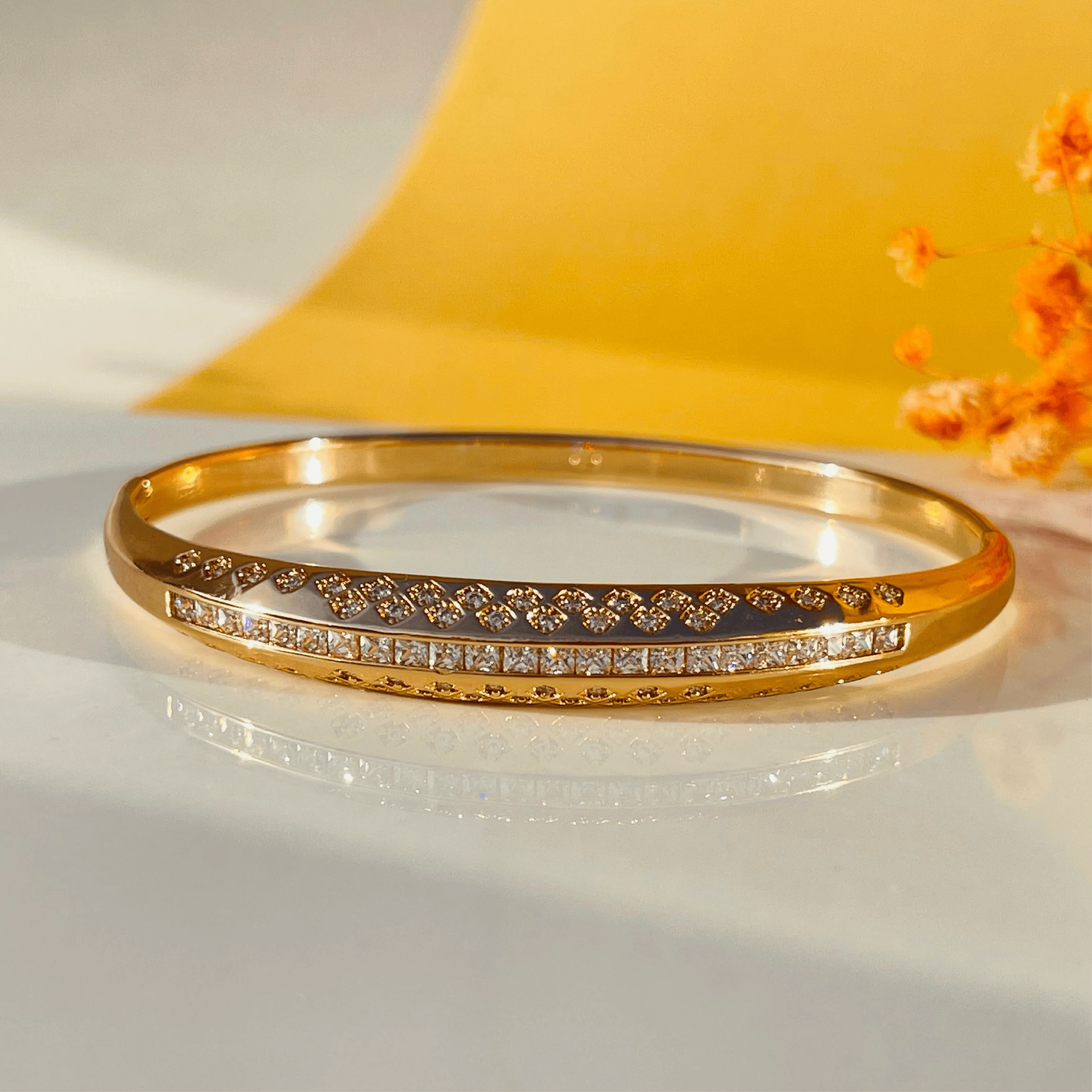 Celeste Line Gold Bangles with Diagonal Stone Accents