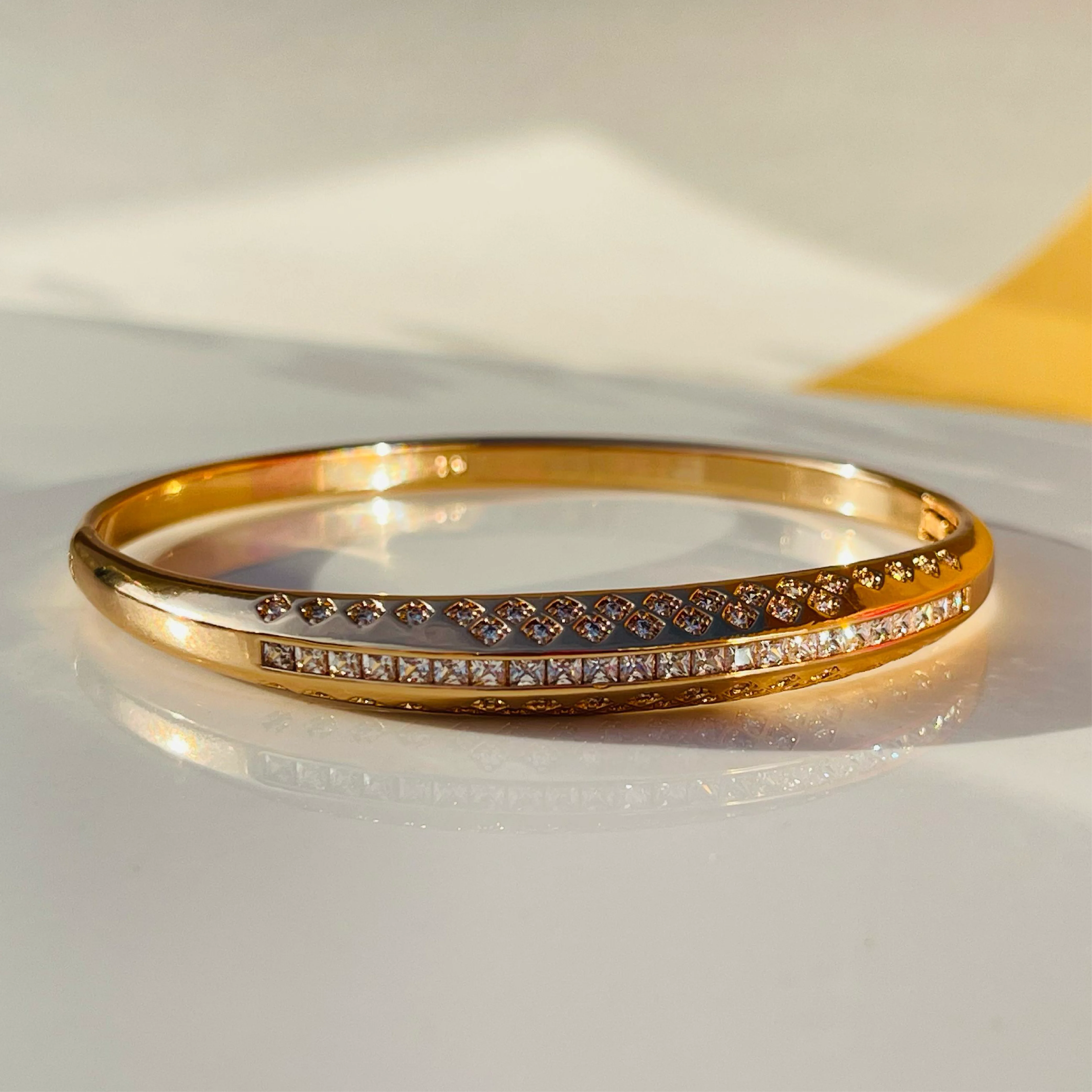 Celeste Line Gold Bangles with Diagonal Stone Accents