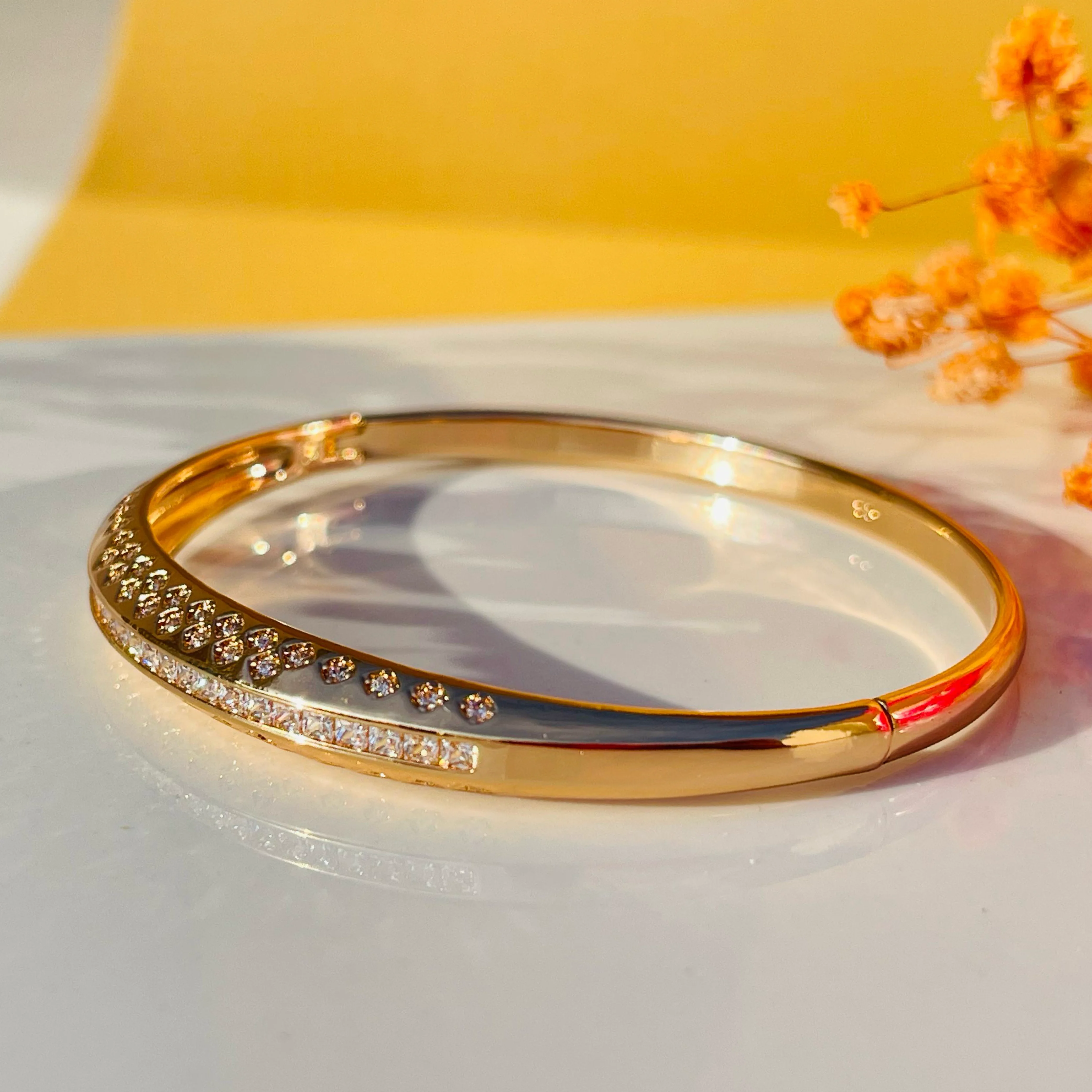 Celeste Line Gold Bangles with Diagonal Stone Accents