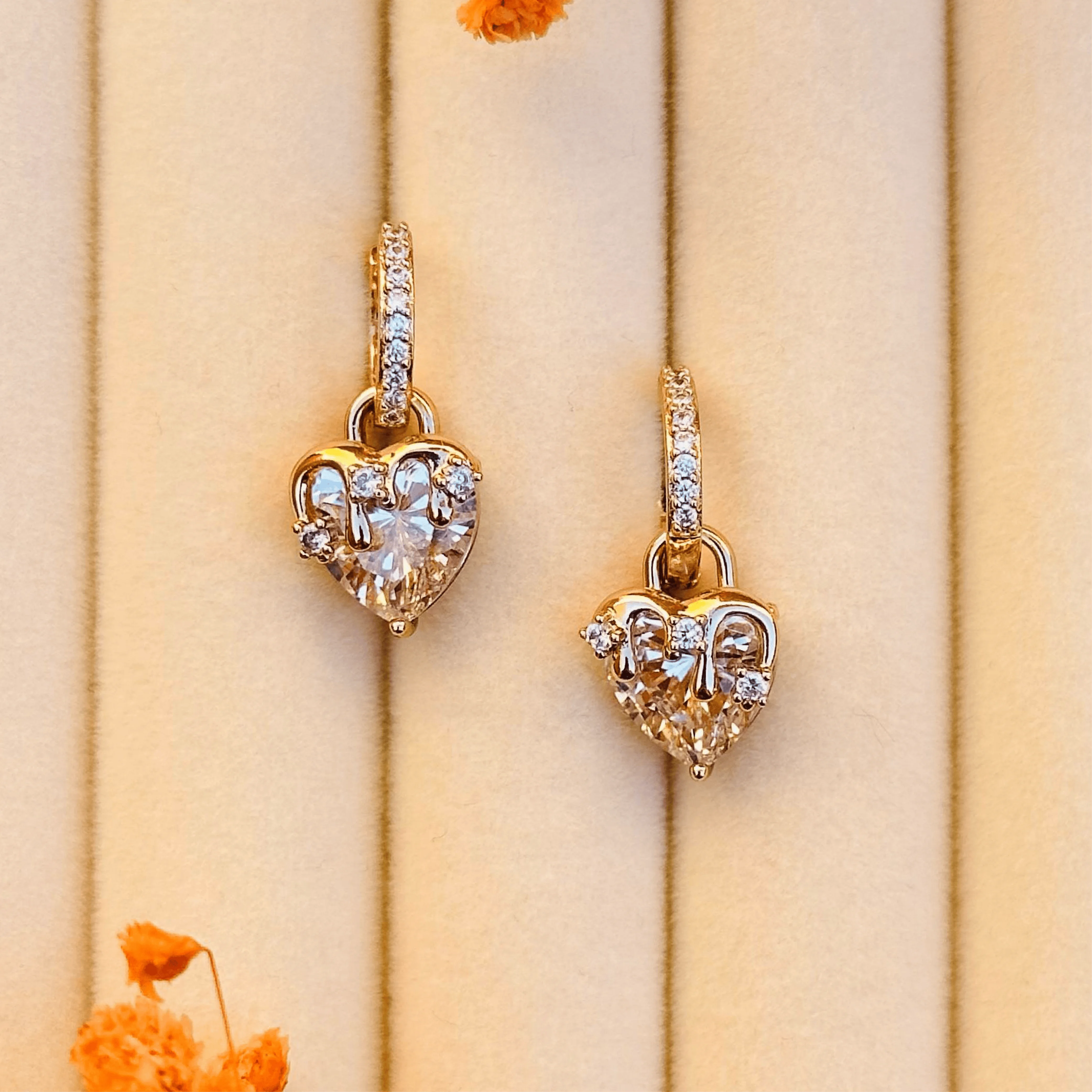 Golden Drape Heart Crystal Drop Earrings