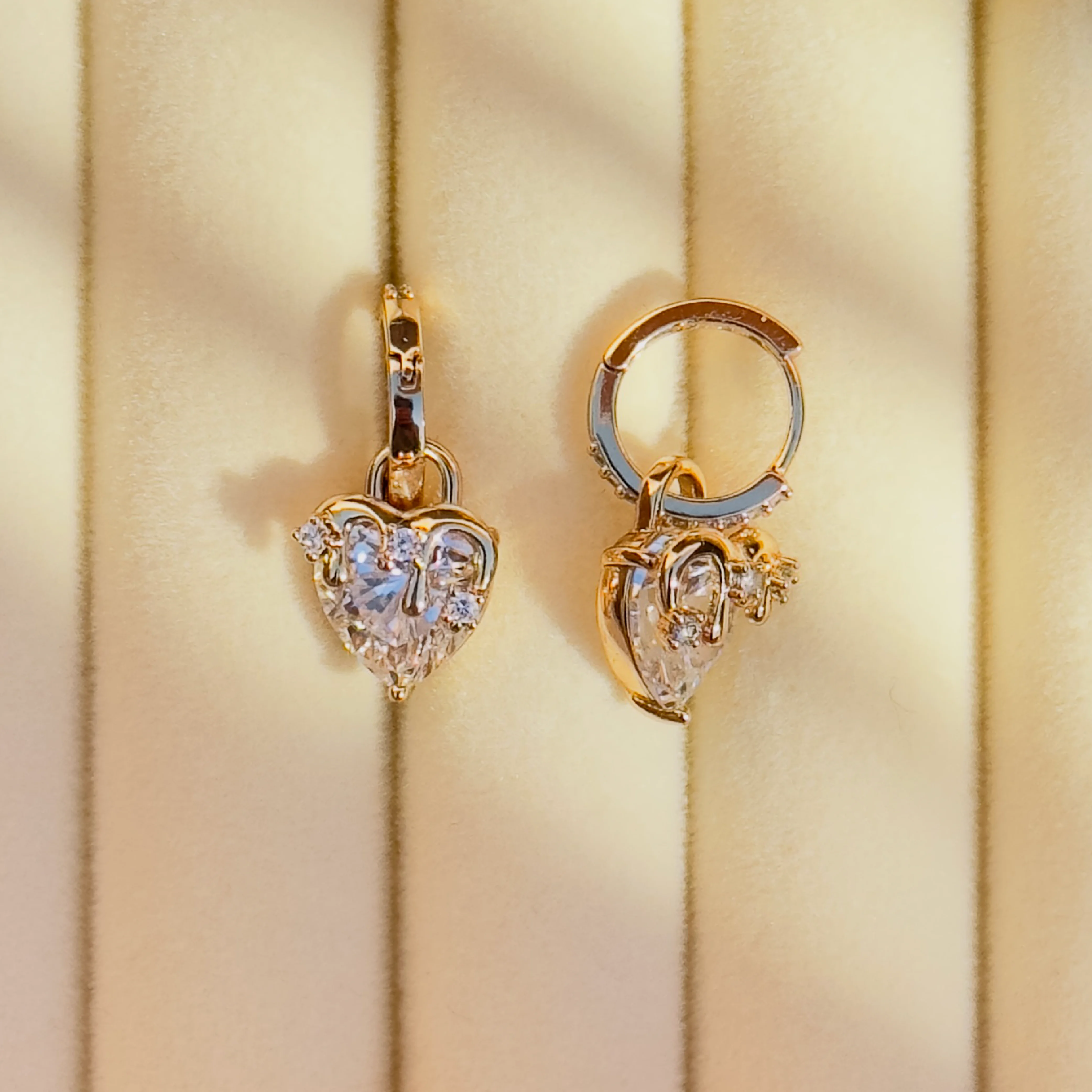 Golden Drape Heart Crystal Drop Earrings