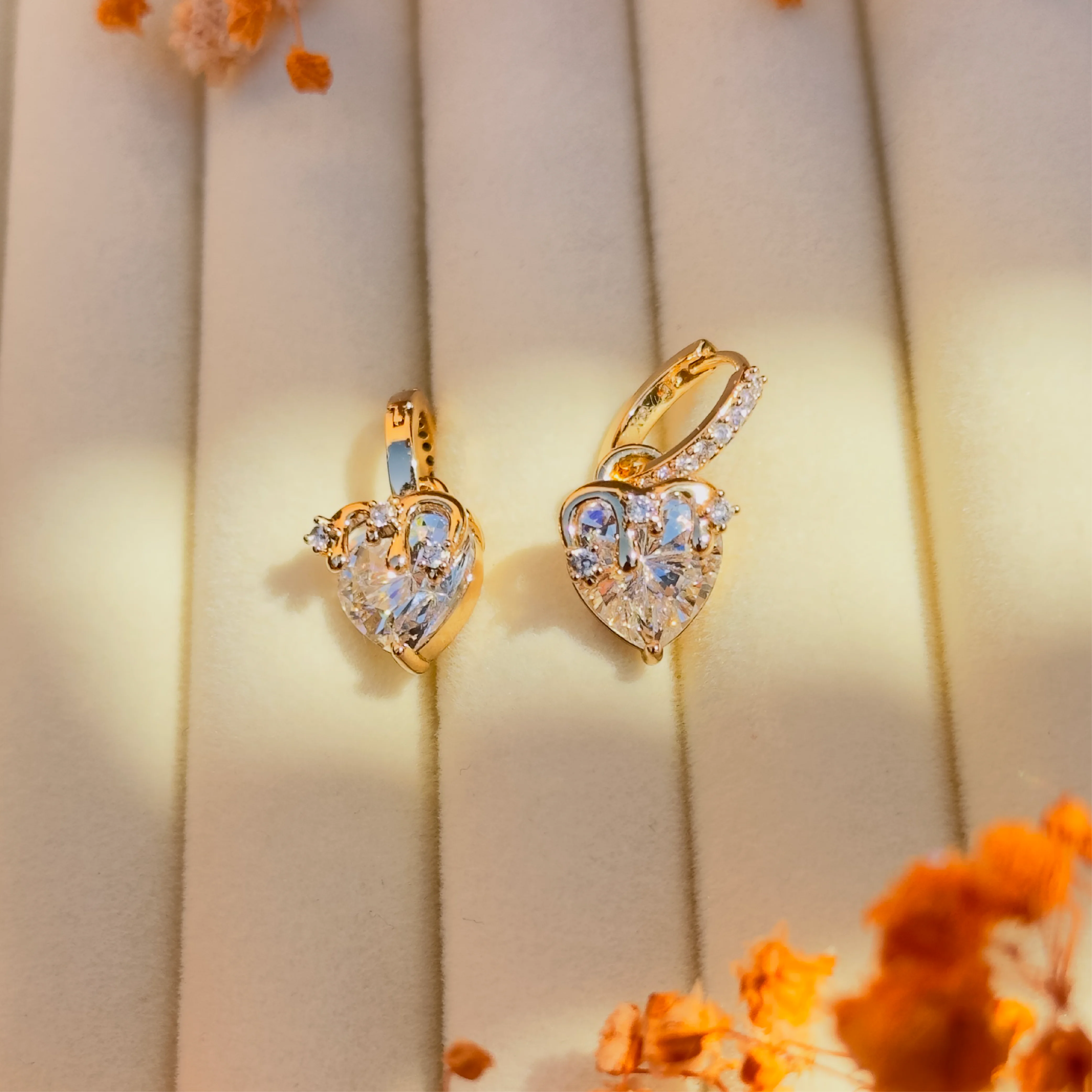 Golden Drape Heart Crystal Drop Earrings