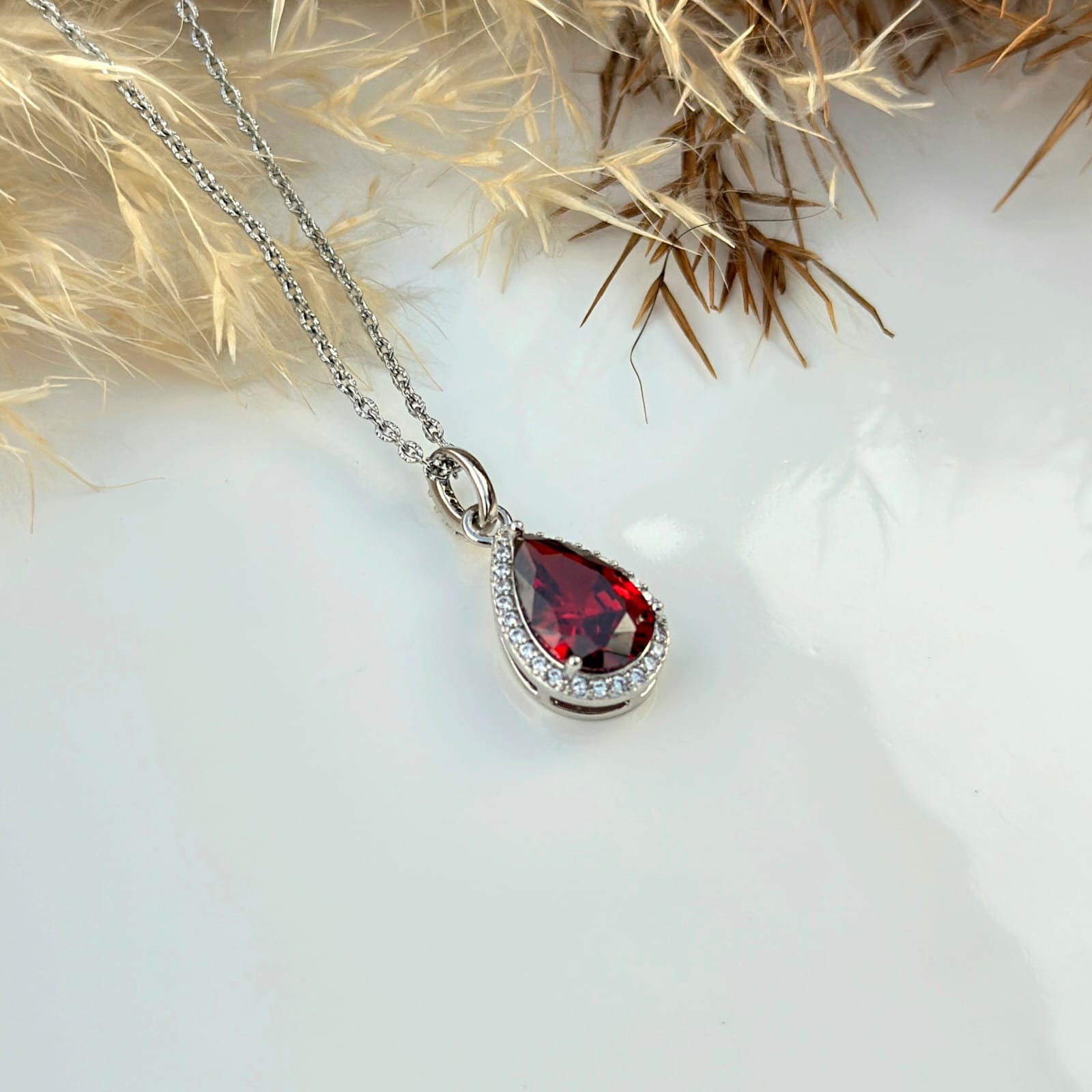 Lush Pear Solitaire Halo Pendant