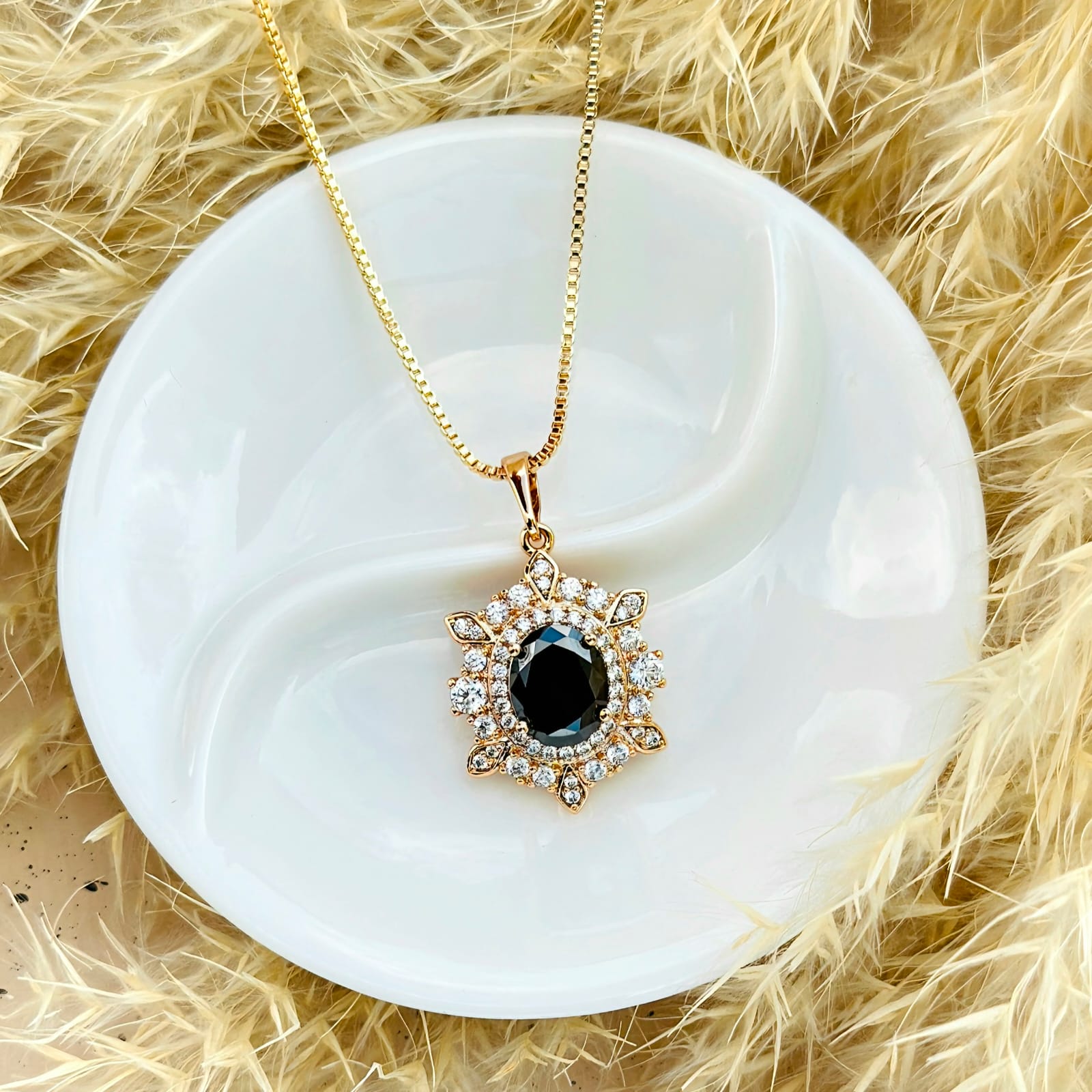 Royal Black Crystal Sunburst Pendant